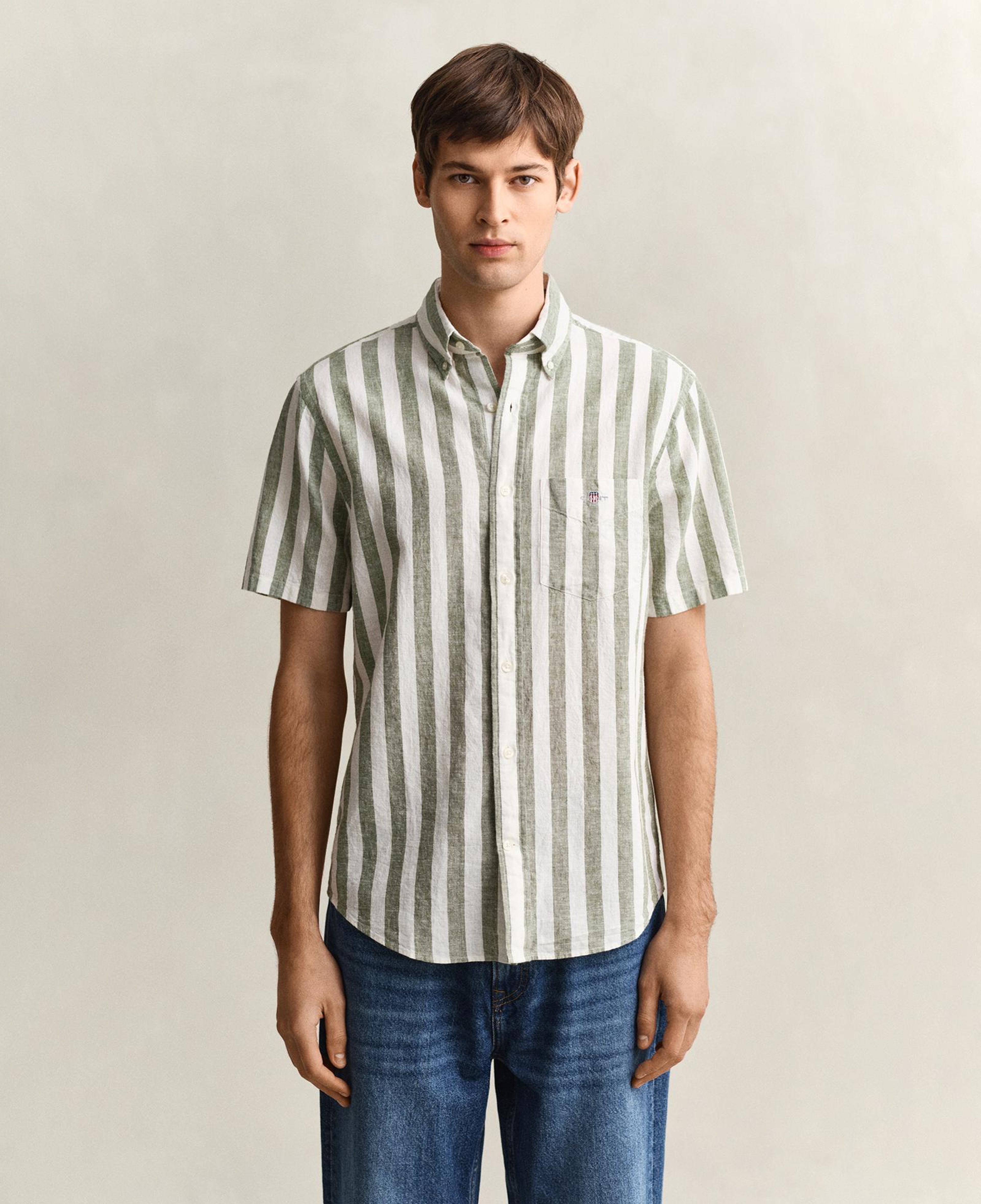 GANT Erkek Yeşil Regular Fit Çizgili Logolu Gömlek