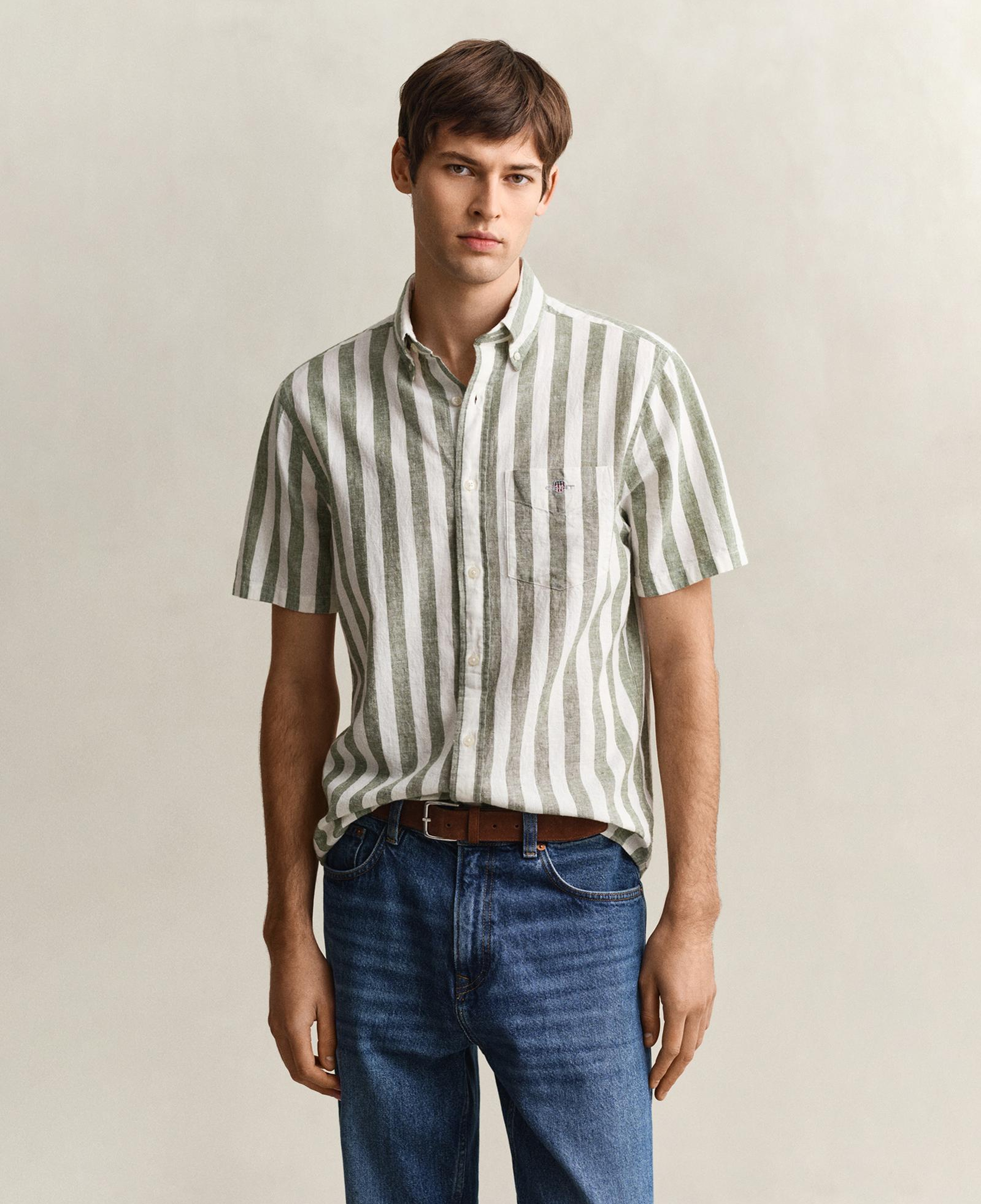 GANT Erkek Yeşil Regular Fit Çizgili Logolu Gömlek