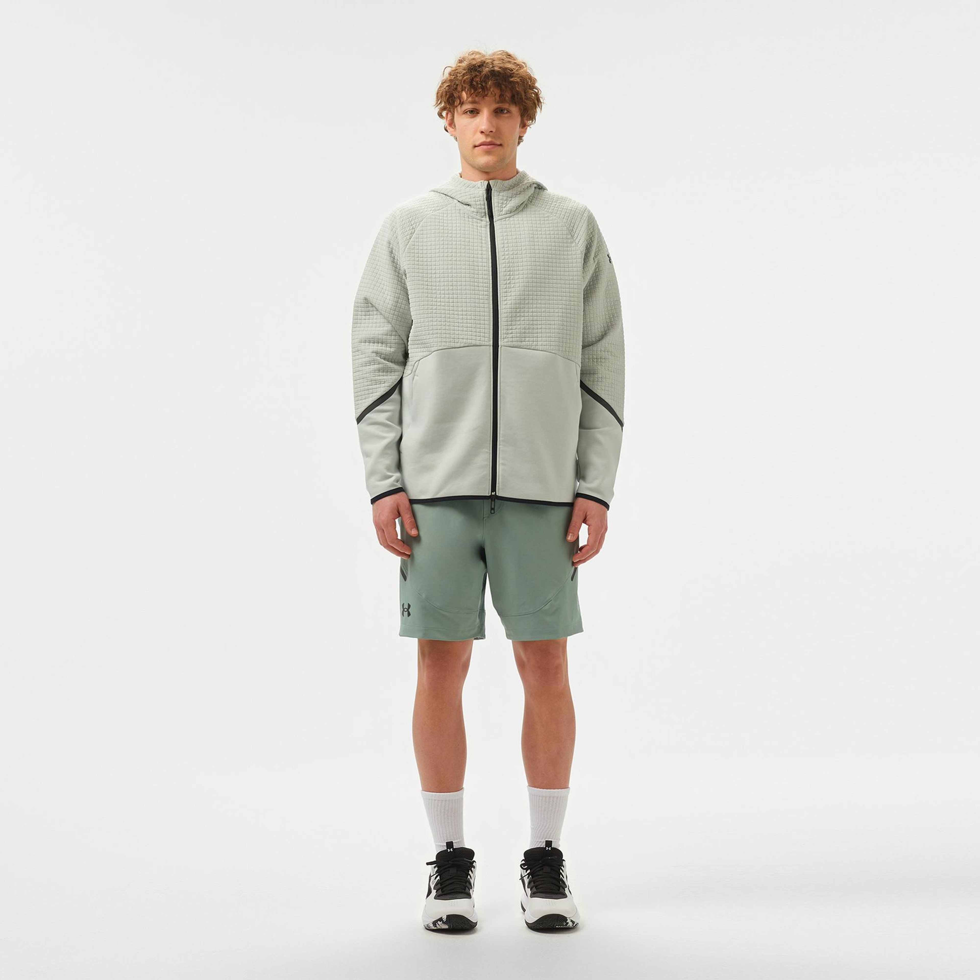 Under Armour Unstoppable Fleece Grid Full Zipped Erkek Gri Sweatshirt