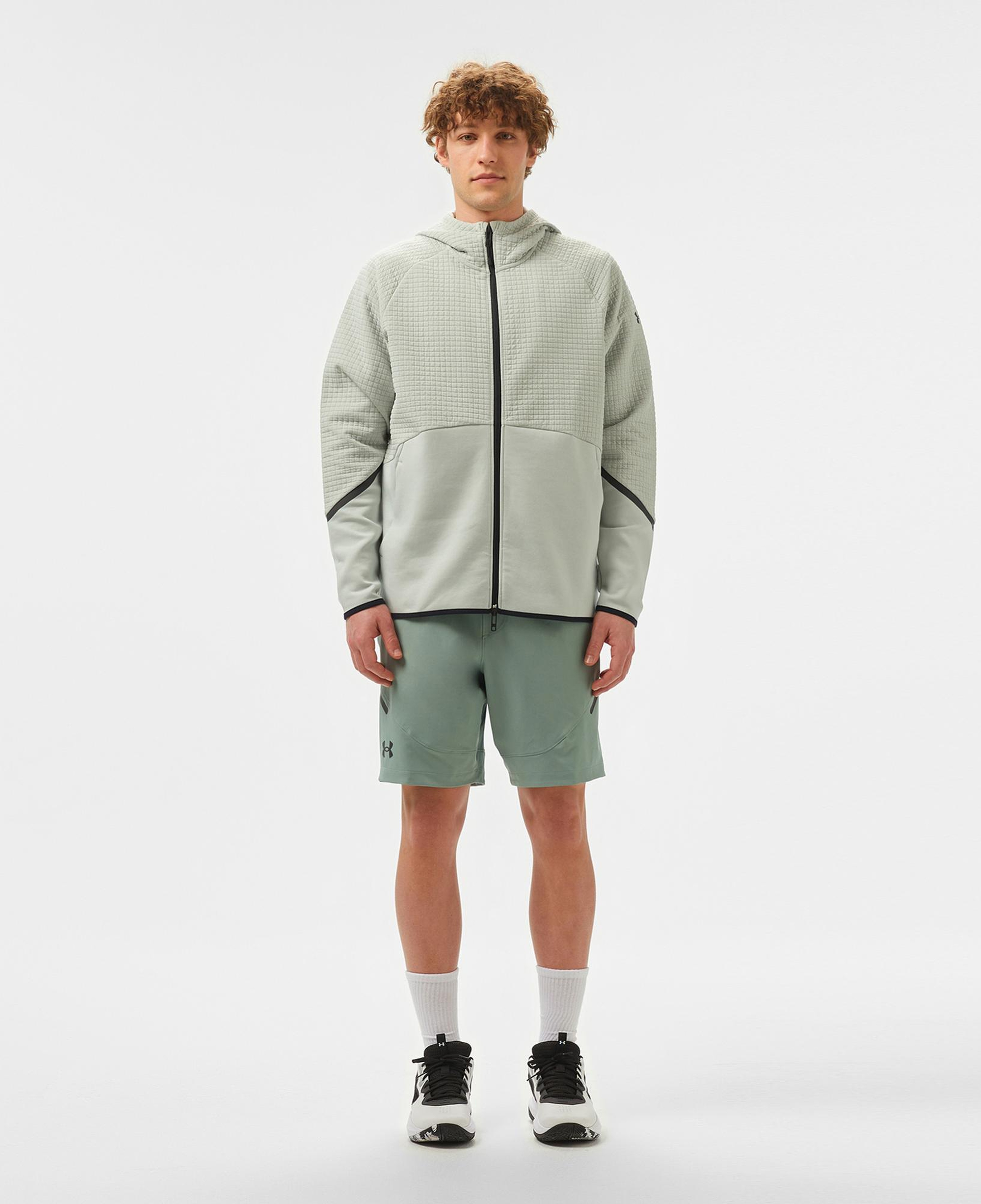 Under Armour Unstoppable Fleece Grid Full Zipped Erkek Gri Sweatshirt