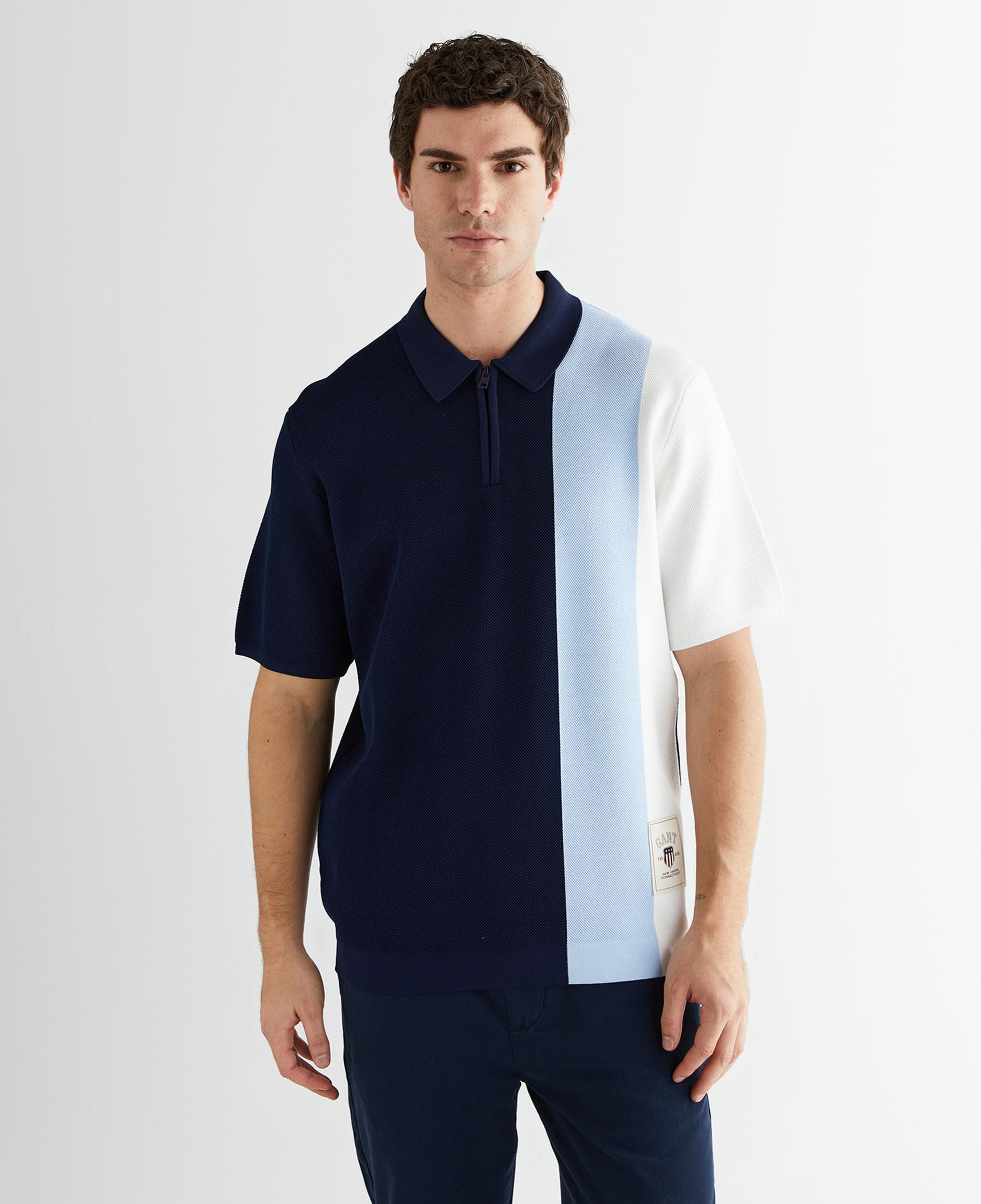 GANT Erkek Lacivert Regular Fit Renk Bloklu Triko