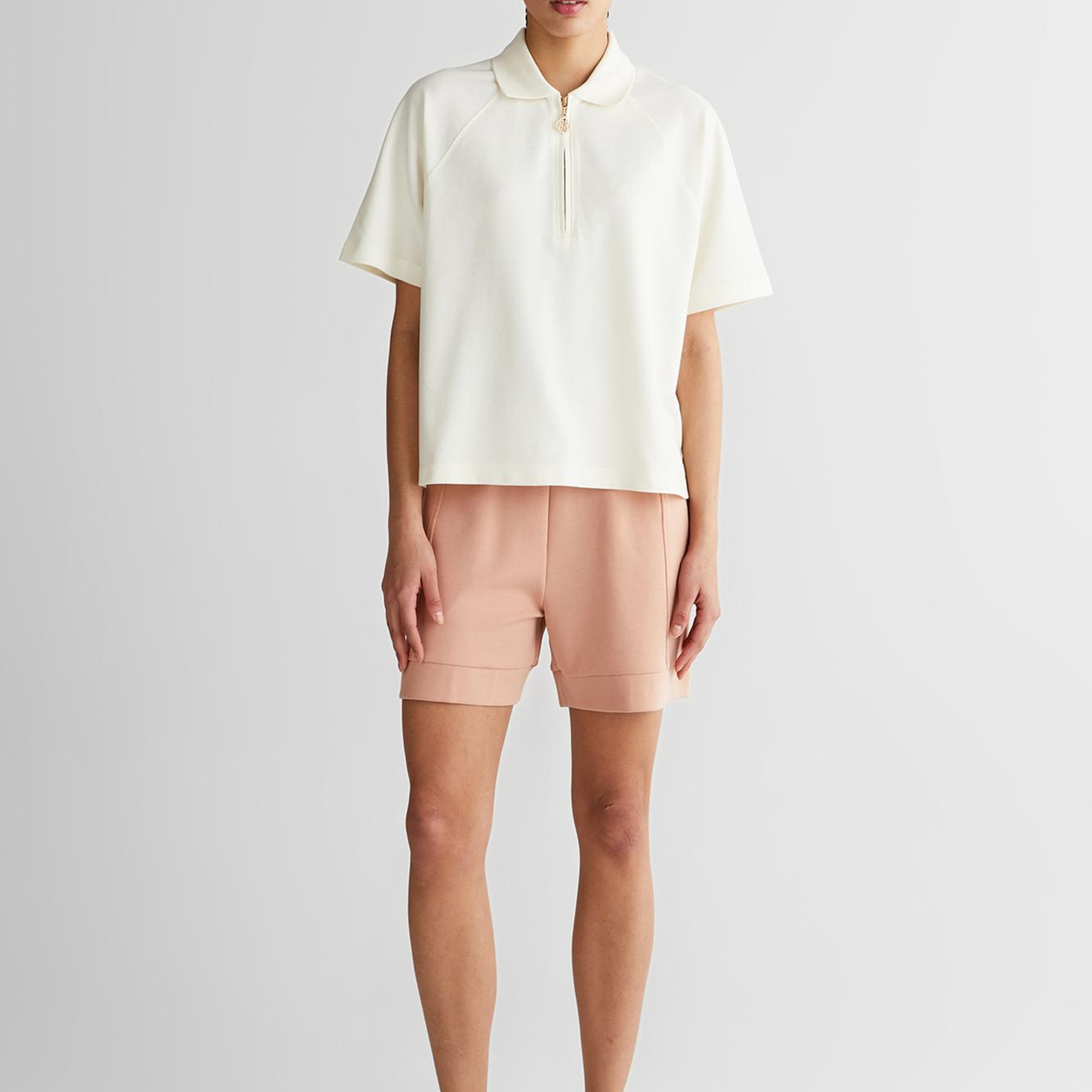 GANT Kadın Krem Regular Fit Yarım Fermuarlı Polo Yaka T-Shirt