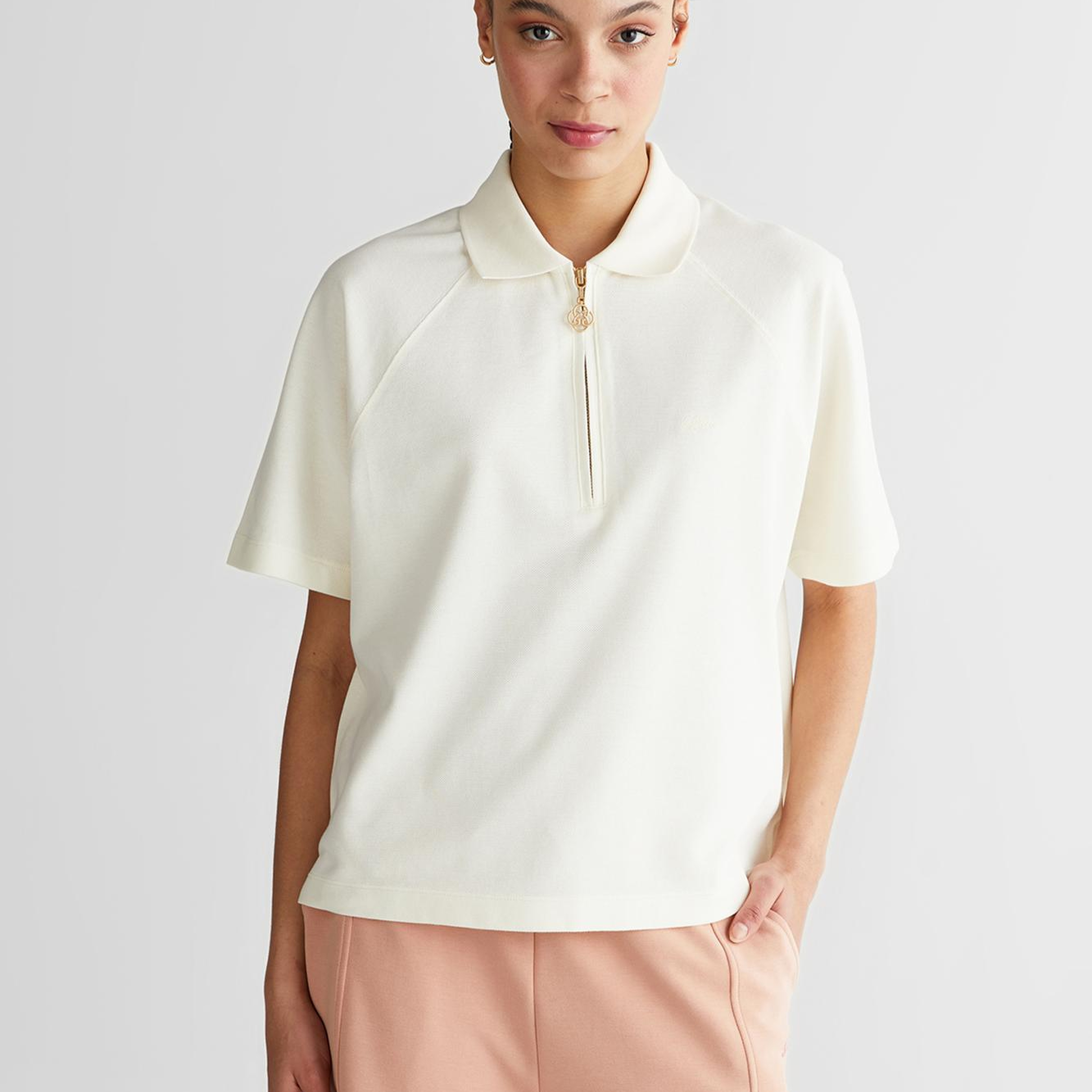GANT Kadın Krem Regular Fit Yarım Fermuarlı Polo Yaka T-Shirt
