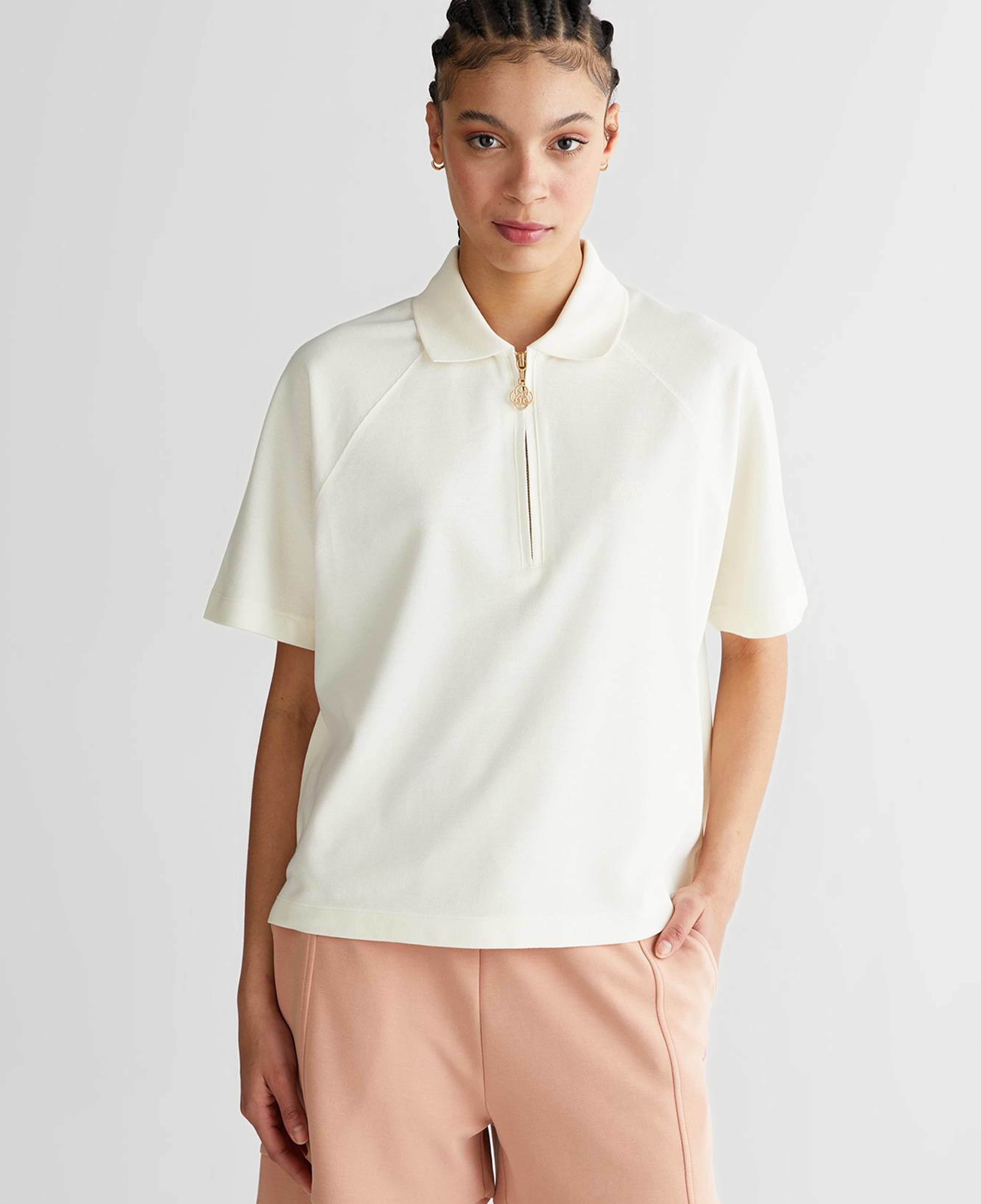 GANT Kadın Krem Regular Fit Yarım Fermuarlı Polo Yaka T-Shirt