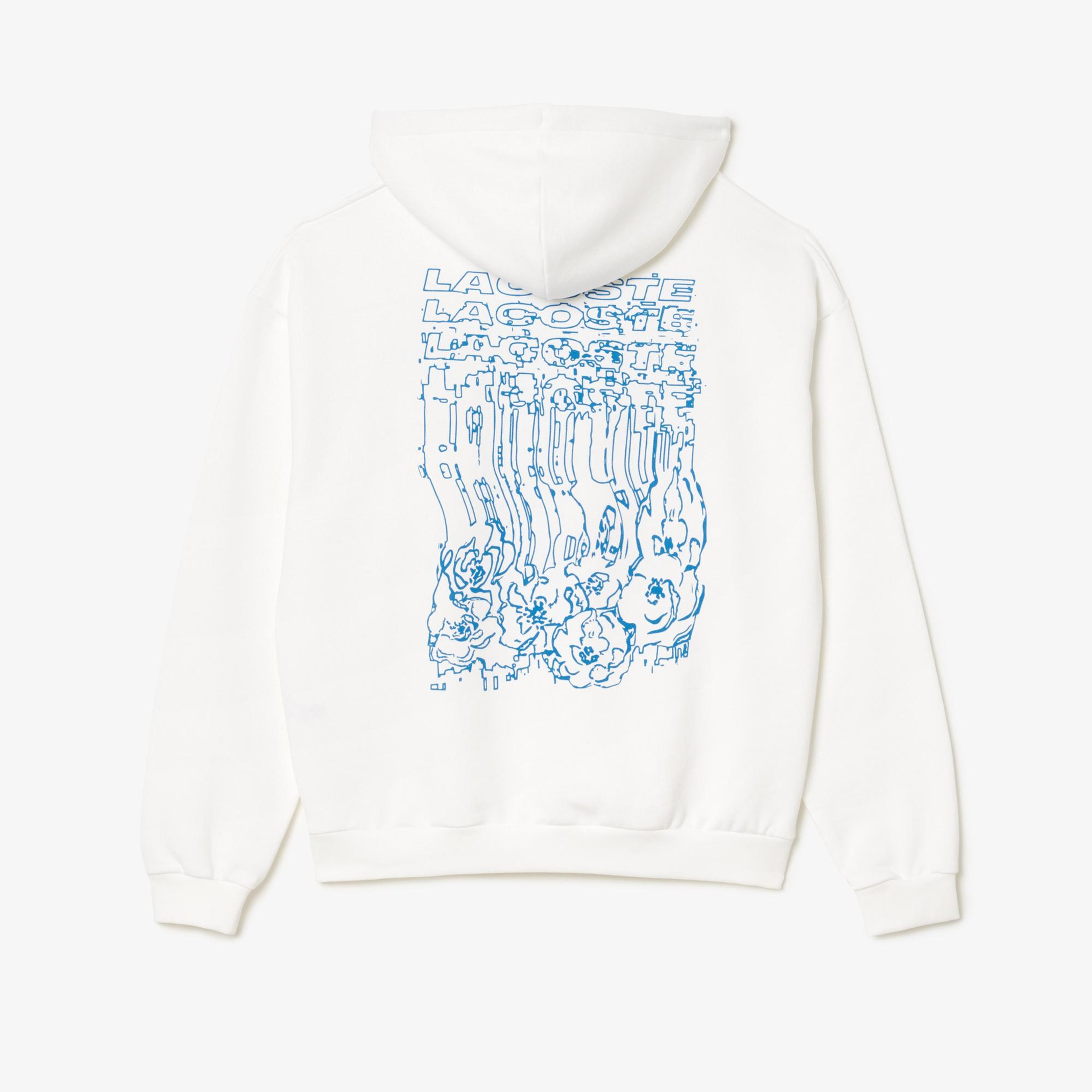 Erkek Loose Fit Kapüşonlu Baskılı Beyaz Sweatshirt