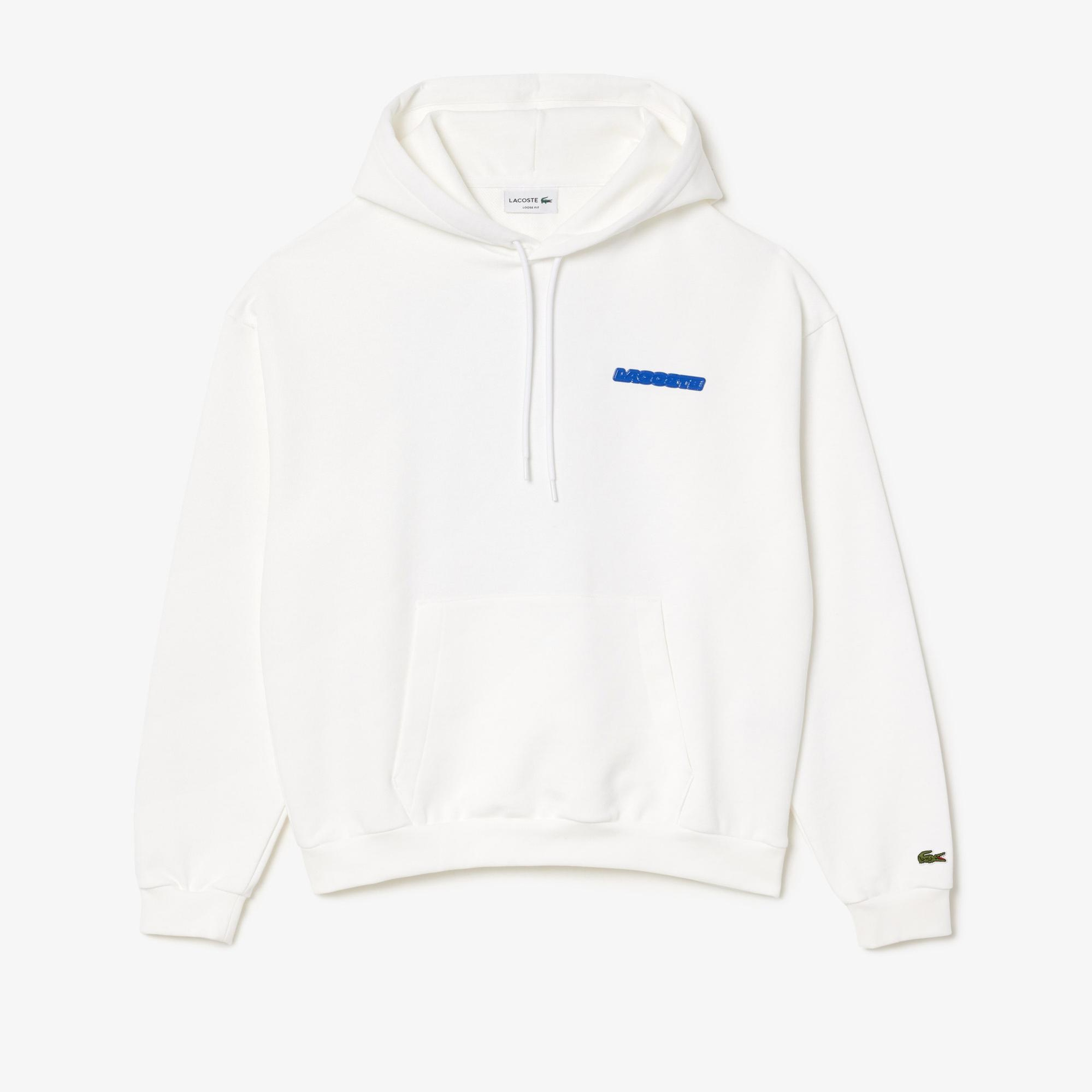 Erkek Loose Fit Kapüşonlu Baskılı Beyaz Sweatshirt