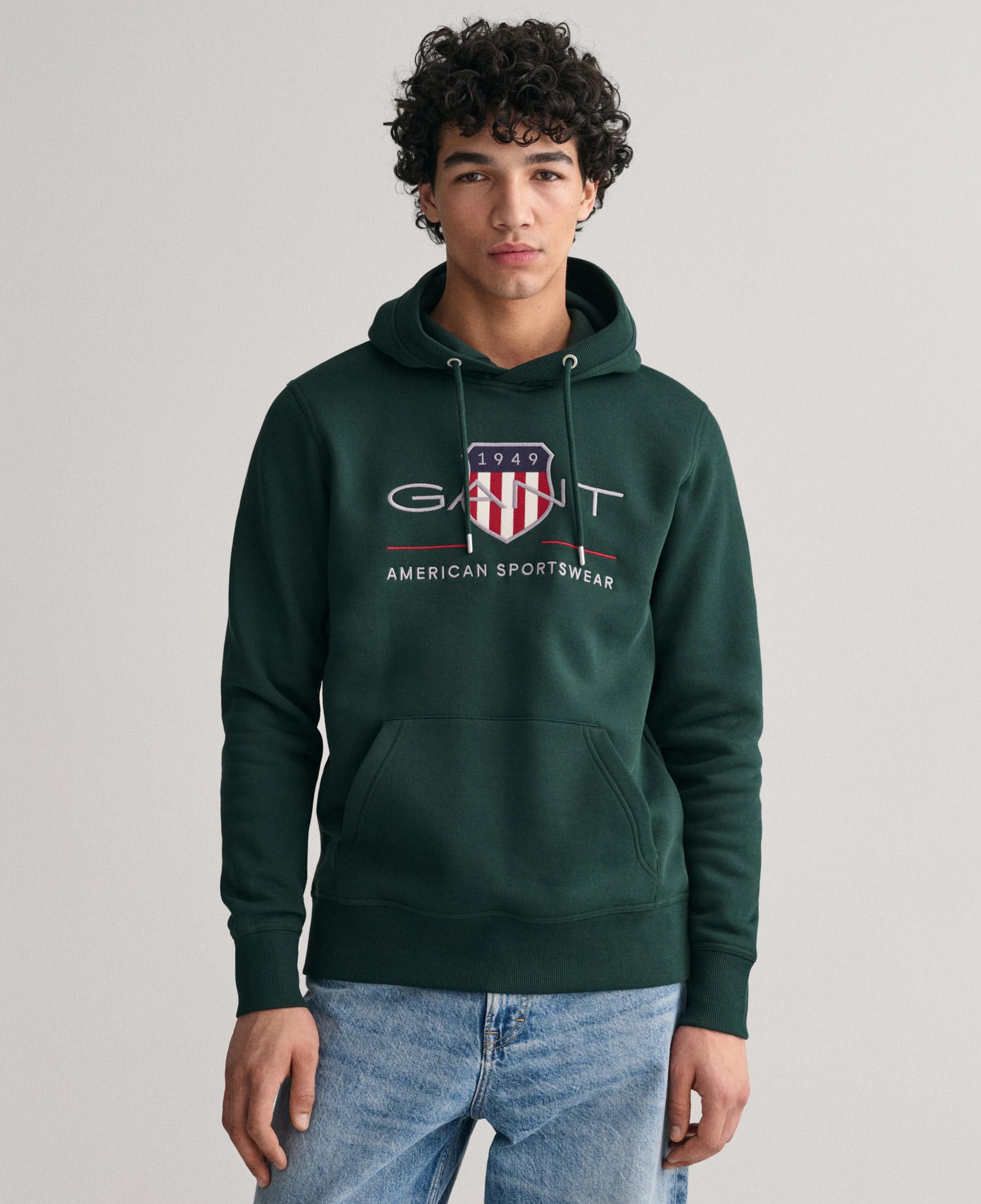 GANT Erkek Yeşil Regular Fit Kapüşonlu Logolu Sweatshirt