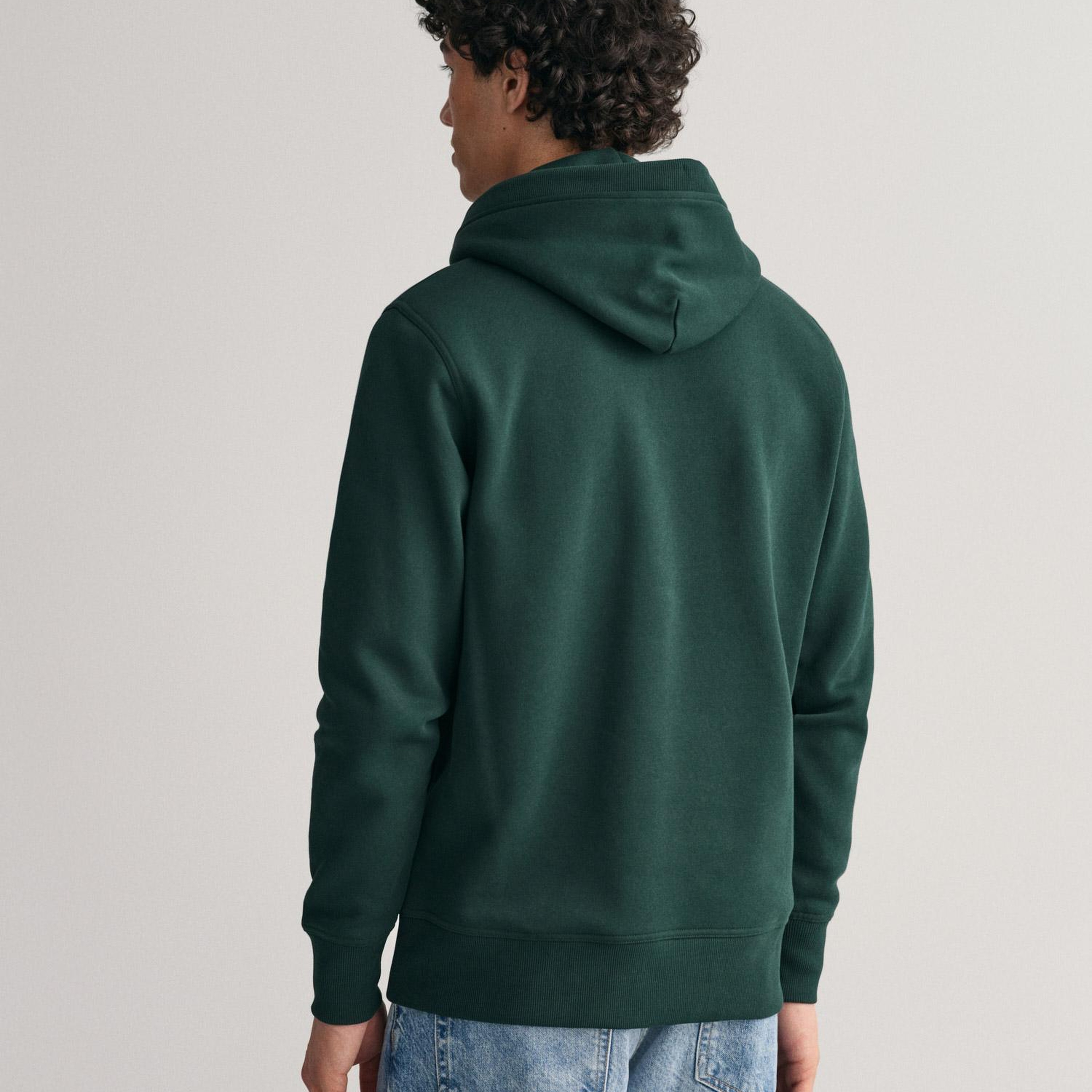 GANT Erkek Yeşil Regular Fit Kapüşonlu Logolu Sweatshirt