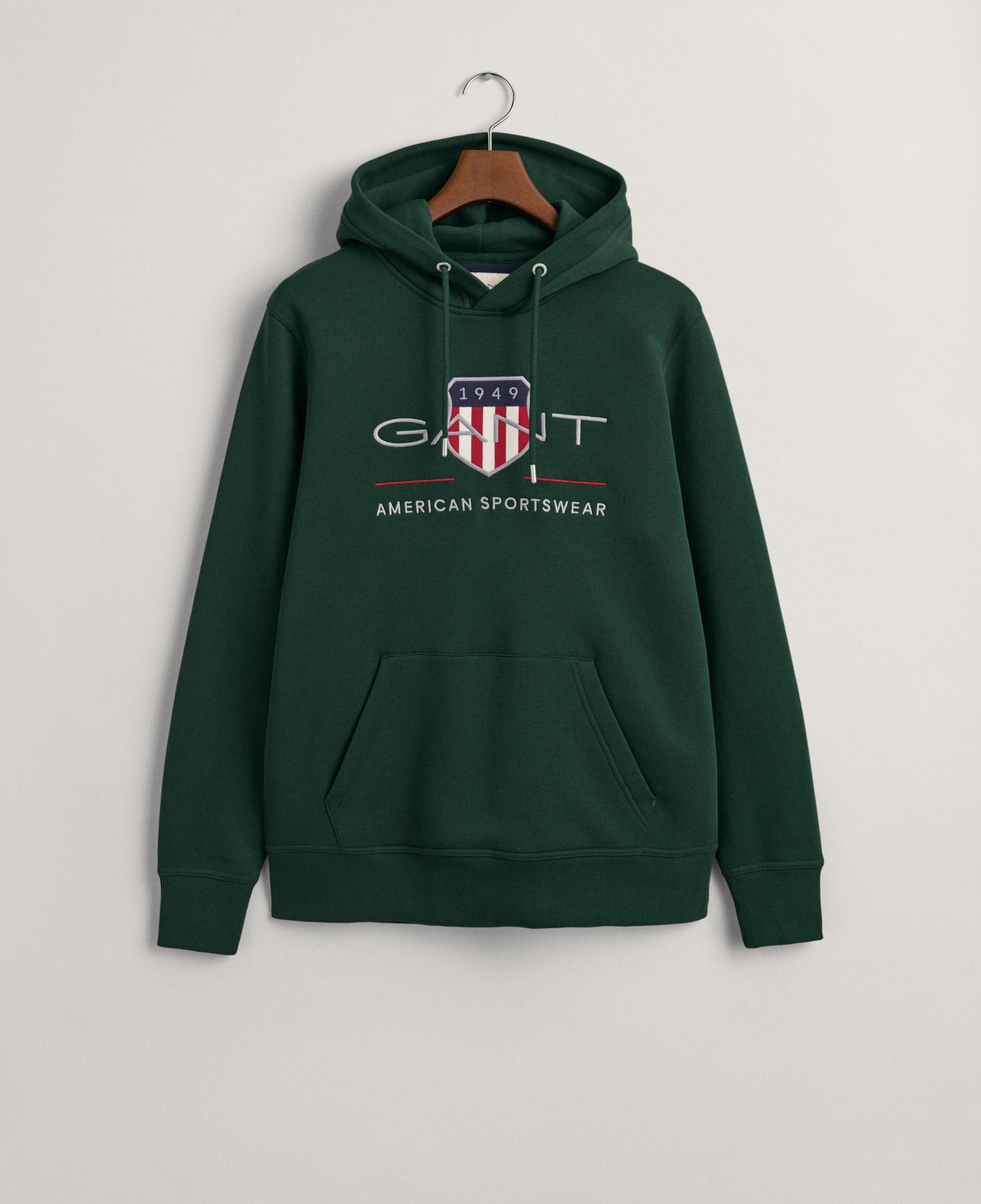 GANT Erkek Yeşil Regular Fit Kapüşonlu Logolu Sweatshirt