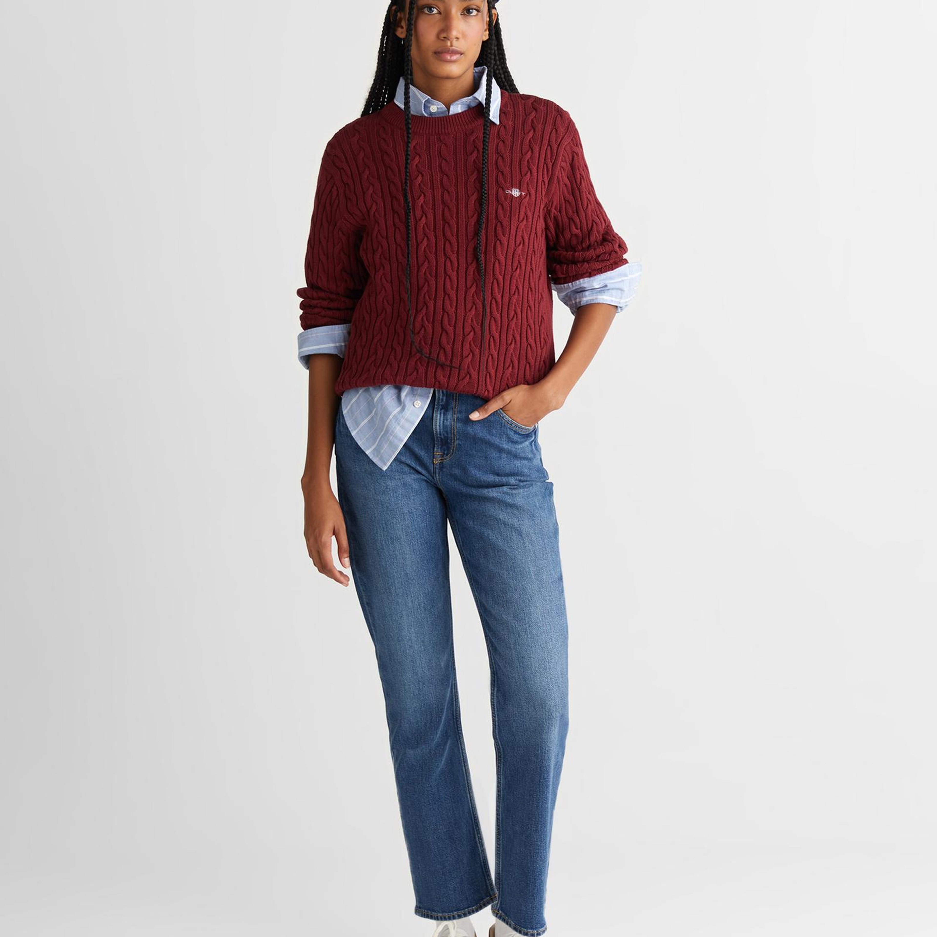 GANT Kadın Bordo Relaxed Fit Bisiklet Yaka Triko