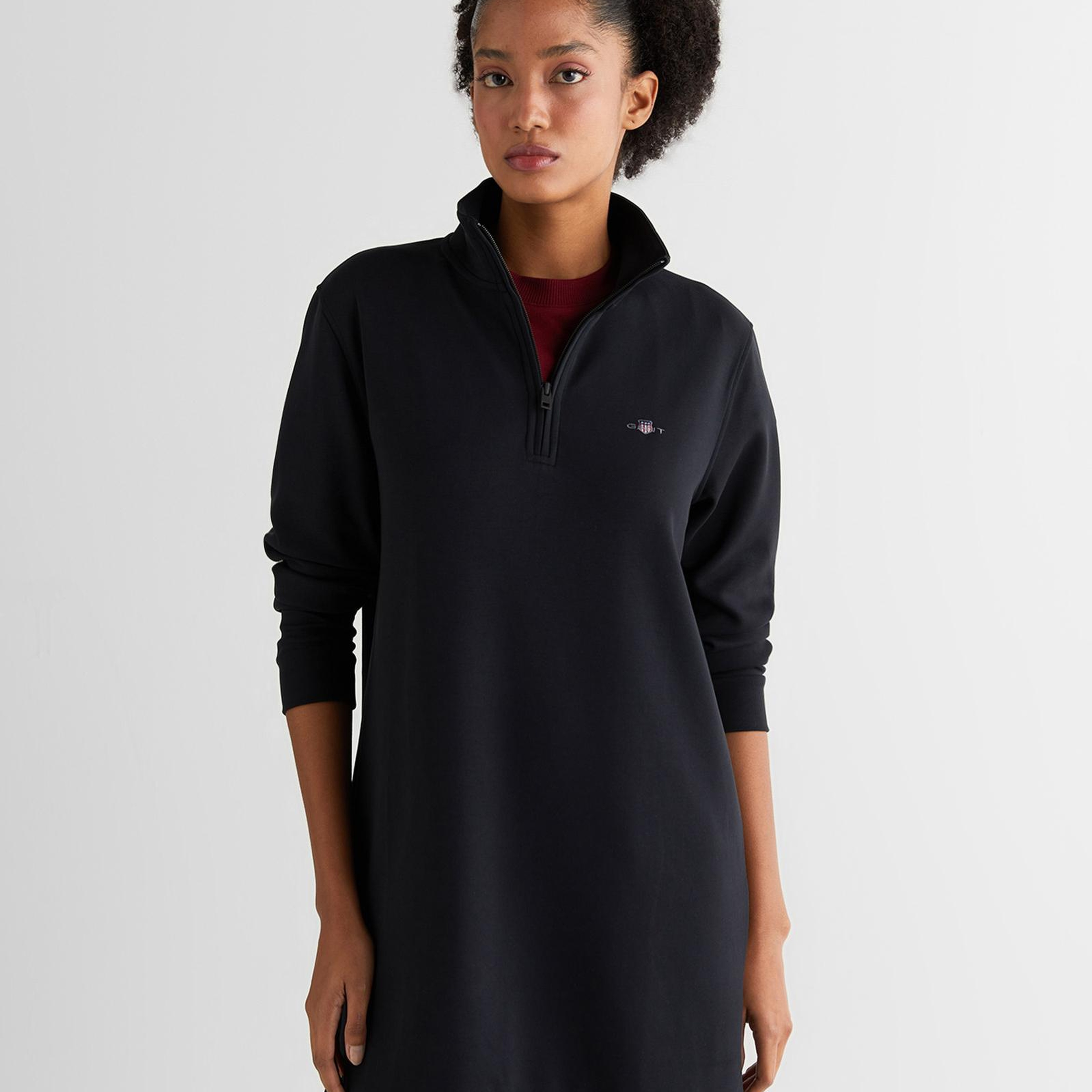 GANT Kadın Siyah Regular Fit Yarım Fermuarlı Elbise