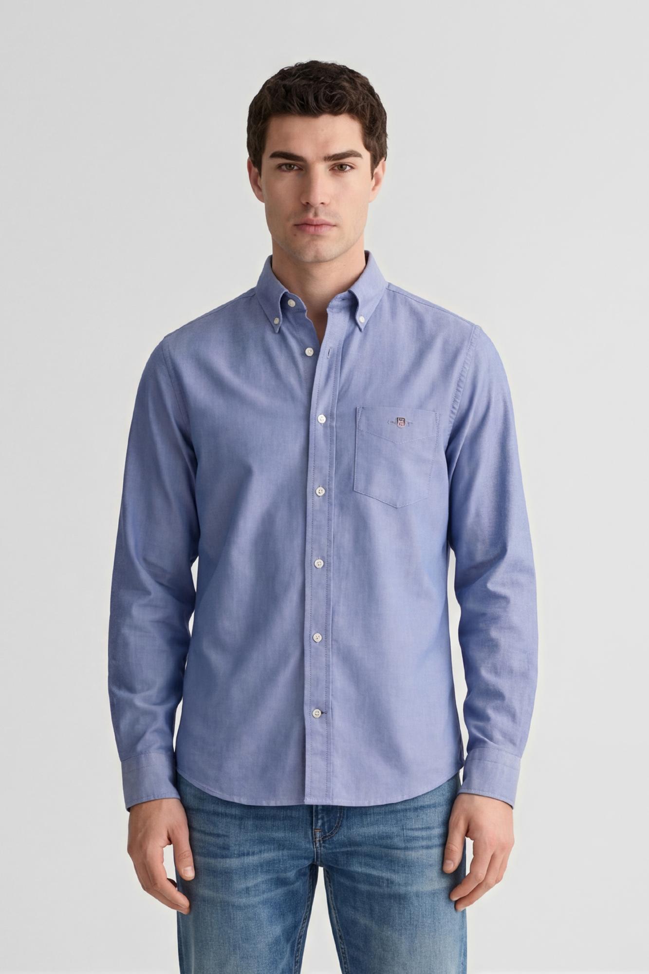 GANT Erkek Mavi Regular Fit Logolu Gömlek