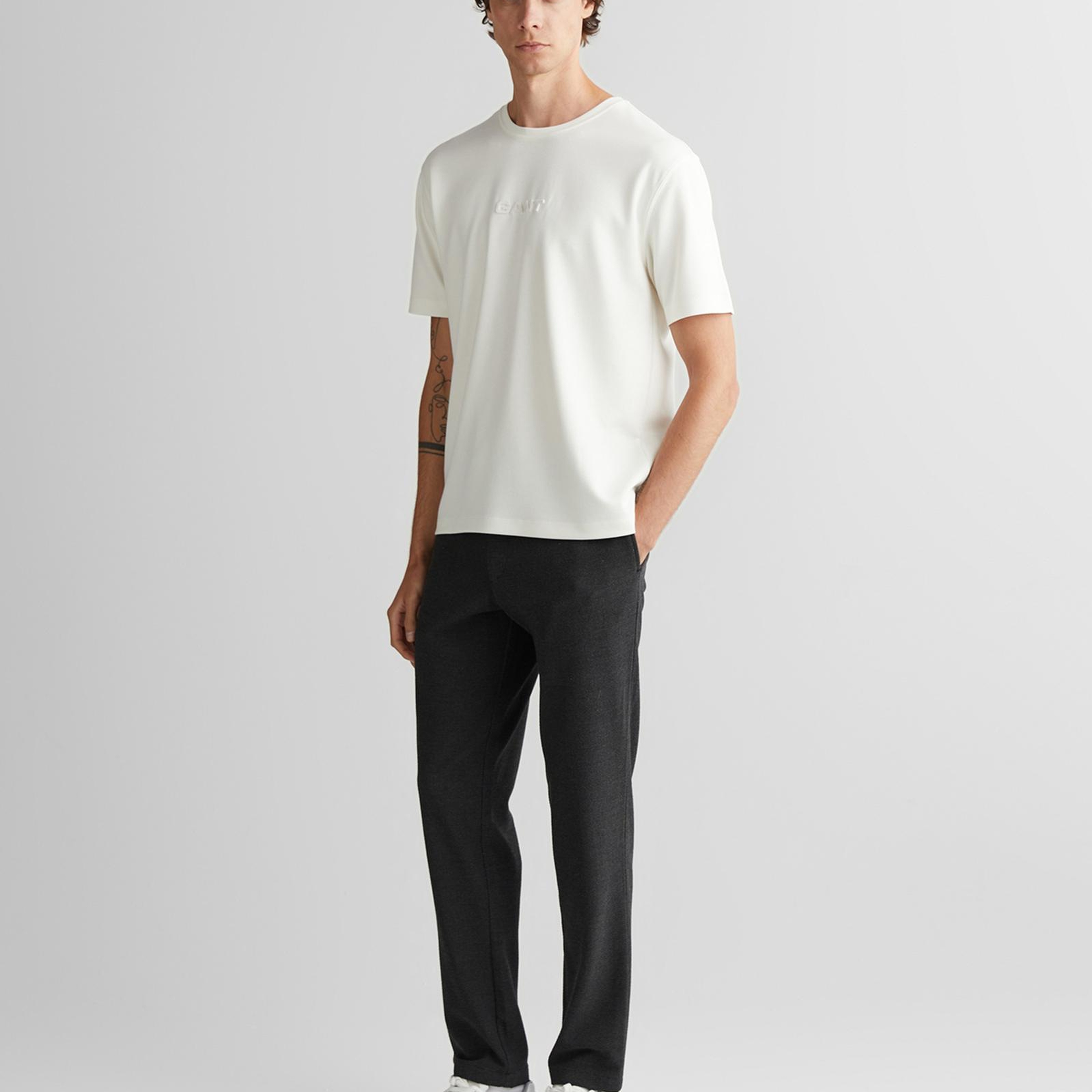 GANT Erkek Beyaz Bisiklet Yaka T-Shirt