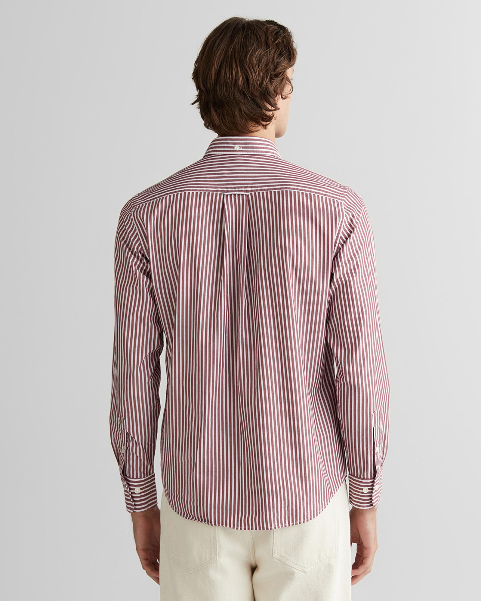 GANT Erkek Bordo Regular Fit Düğmeli Yaka Çizgili Poplin Gömlek