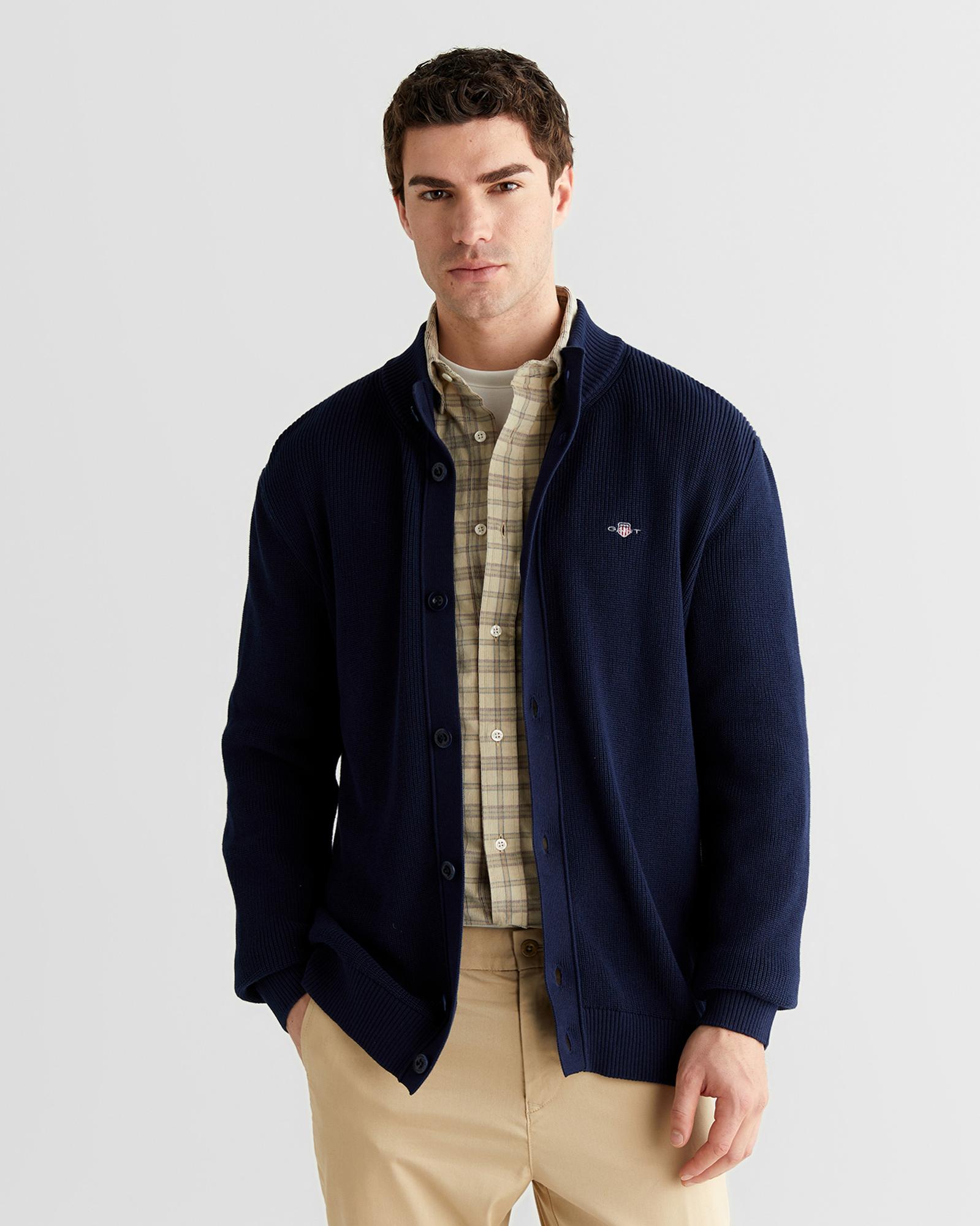 GANT Erkek Lacivert Regular Fit Düğmeli Hırka