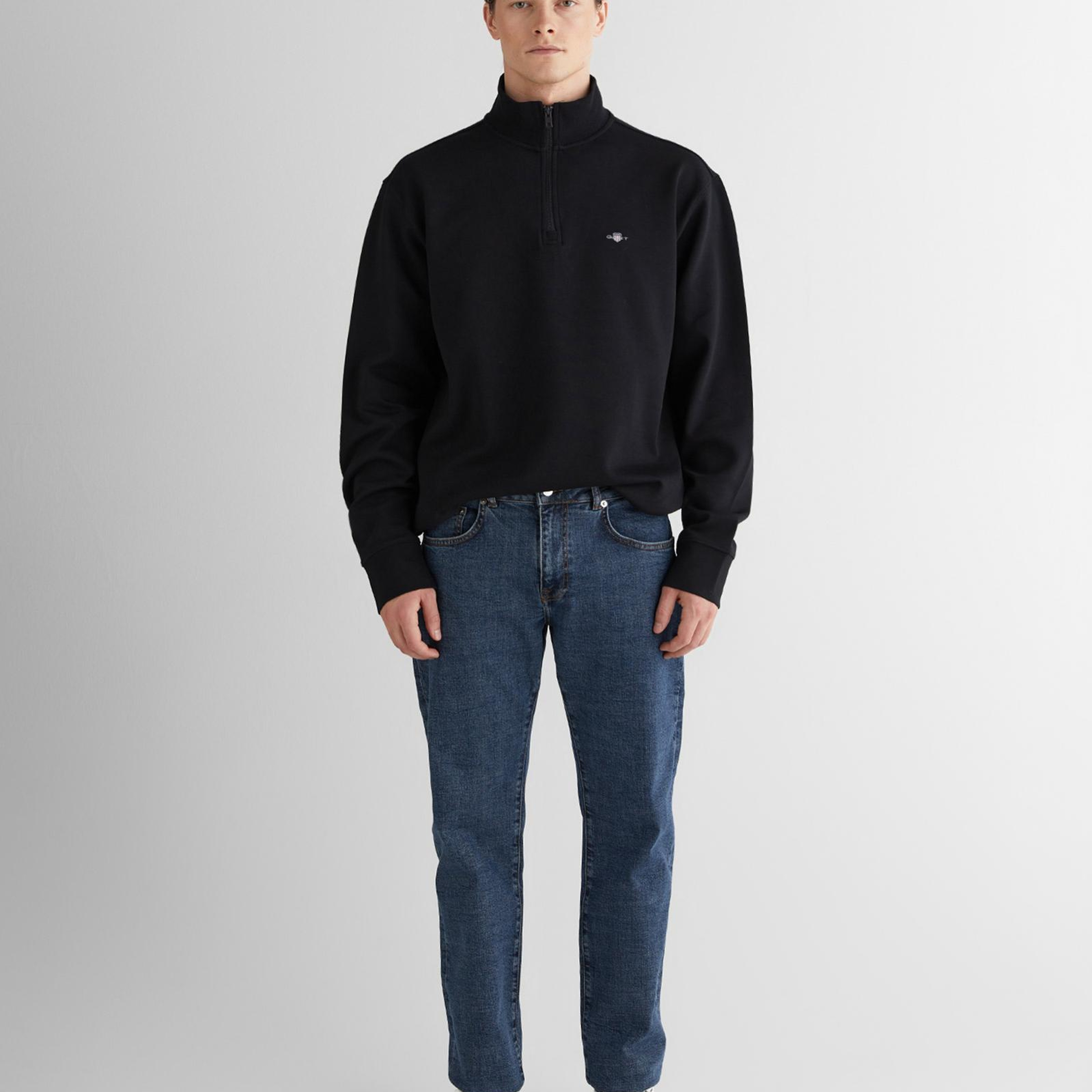 GANT Erkek Siyah Relaxed Fit Yarım Fermuarlı Sweatshirt
