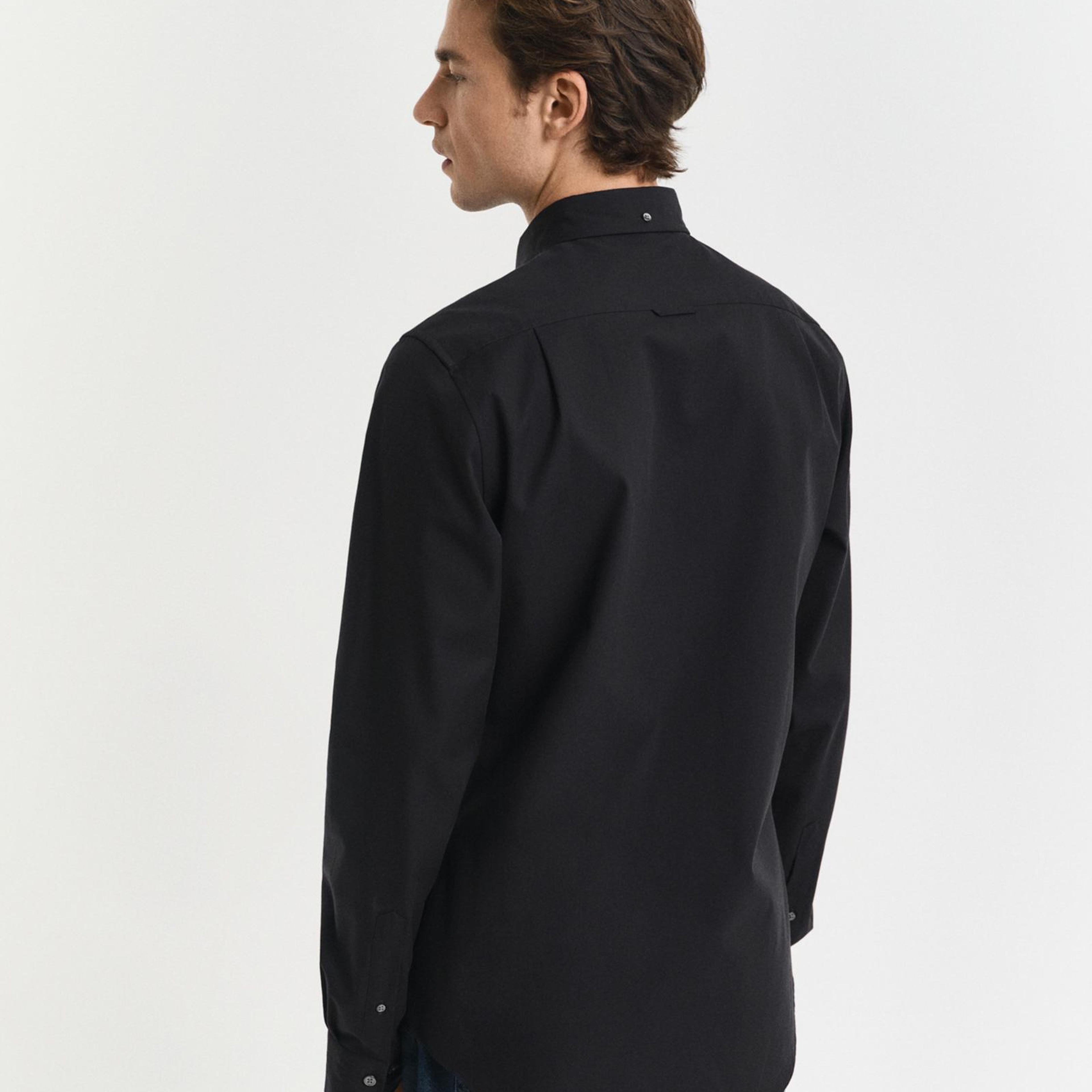 GANT Erkek Siyah Slim Fit Düğmeli Yaka Oxford Gömlek
