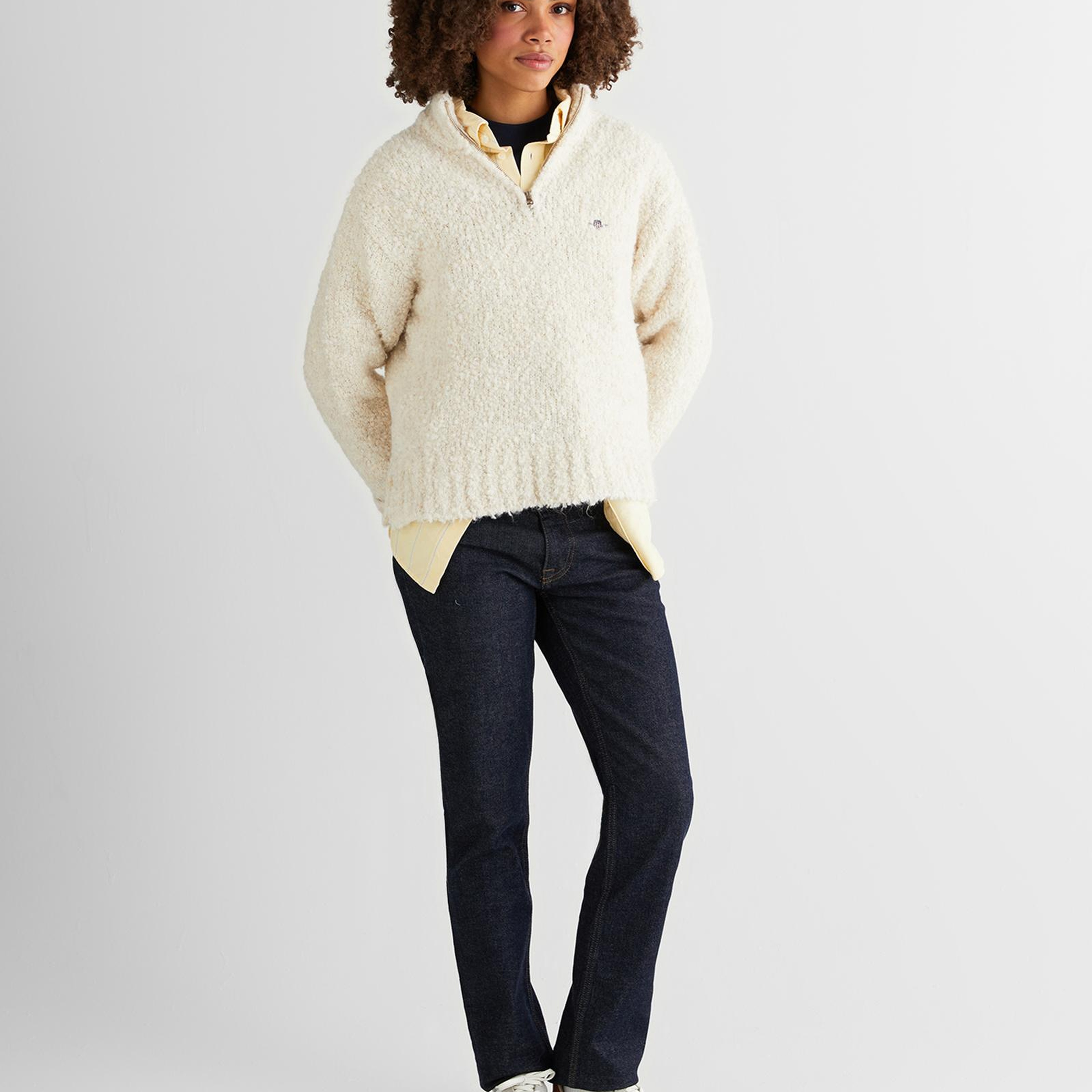 GANT Kadın Krem Relaxed Fit Yarım Fermuarlı Triko