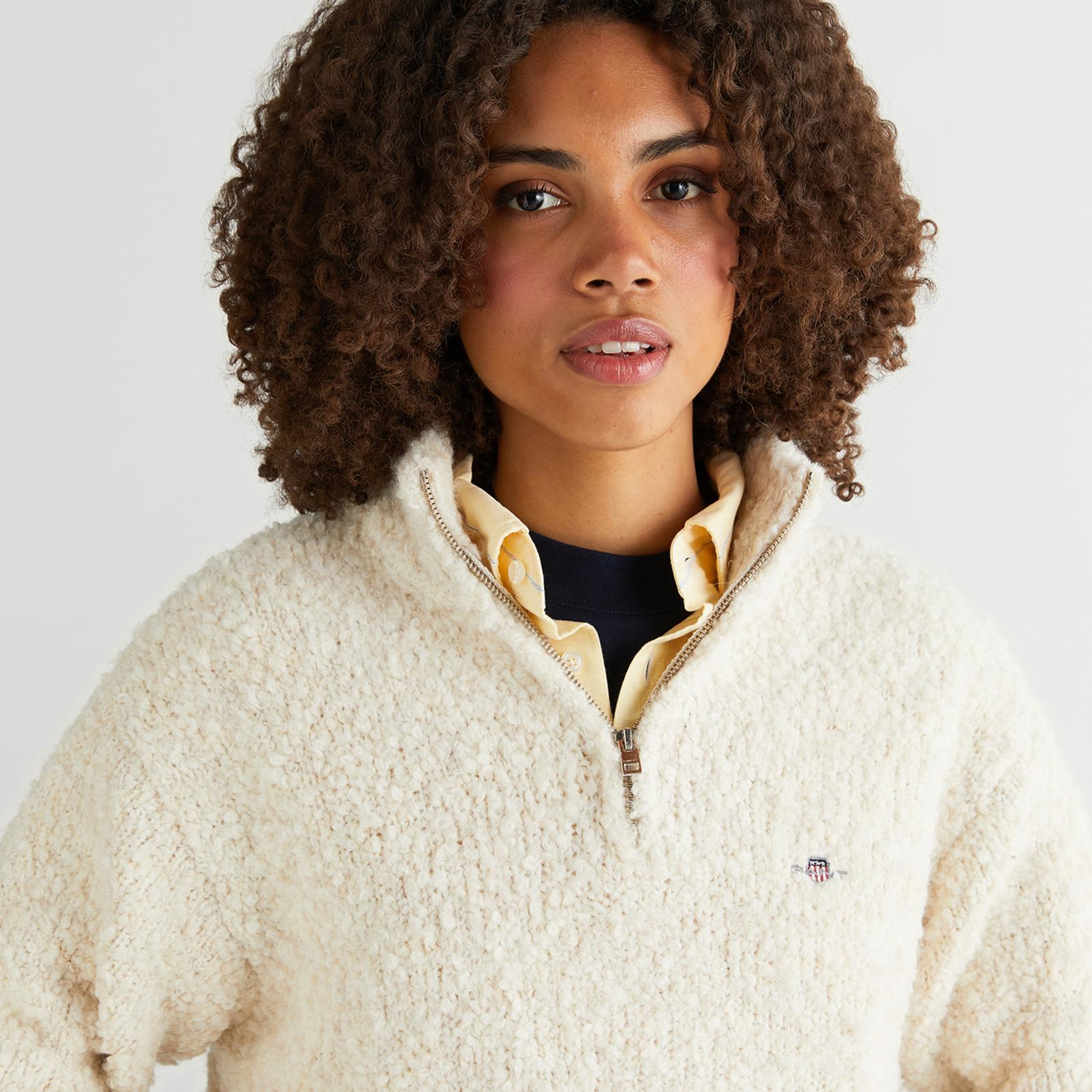 GANT Kadın Krem Relaxed Fit Yarım Fermuarlı Triko