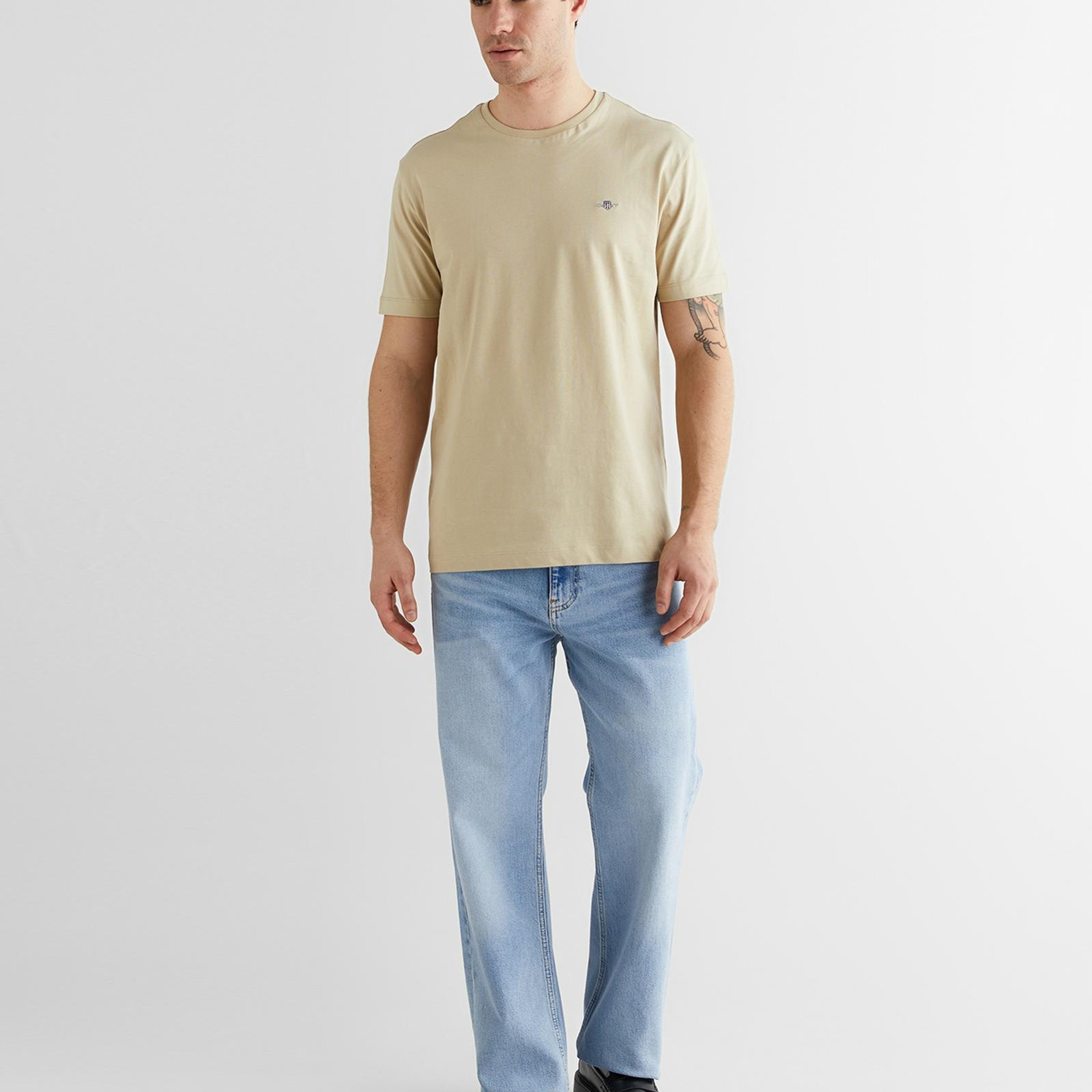 GANT Erkek Bej Bisiklet Yaka Regular Fit Logolu T-Shirt