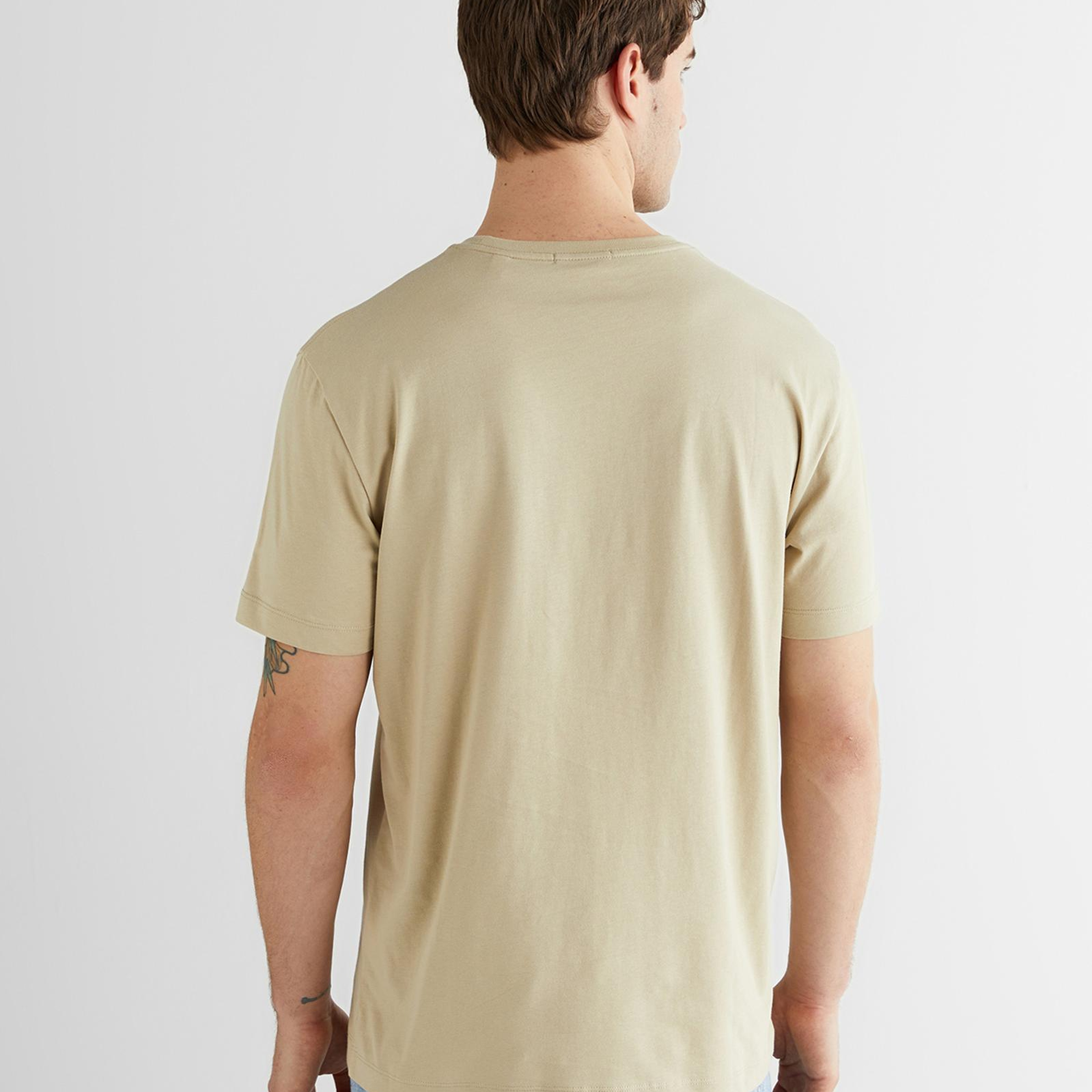 GANT Erkek Bej Bisiklet Yaka Regular Fit Logolu T-Shirt