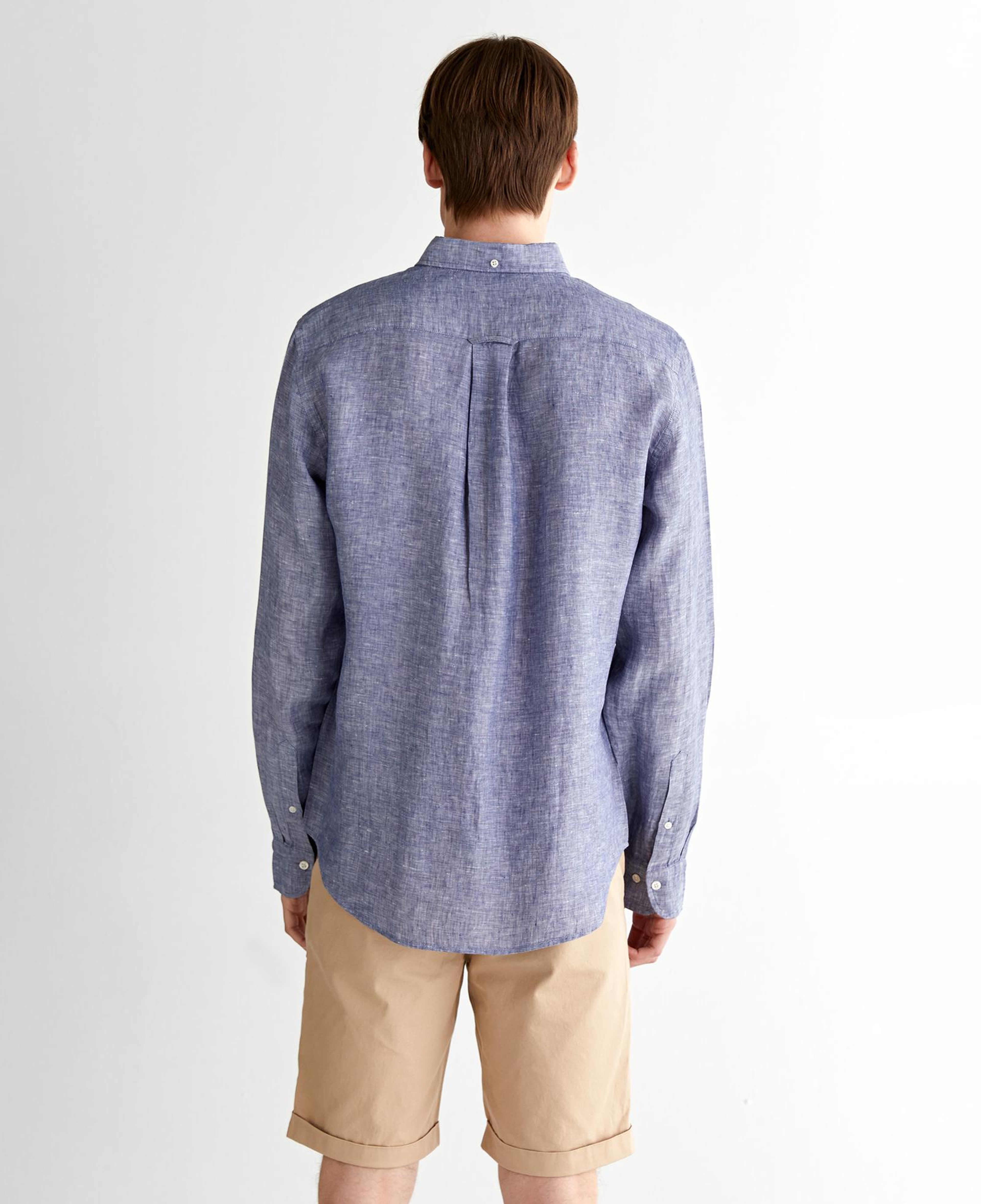 GANT Erkek Mavi Regular Fit Düğmeli Yaka Keten Gömlek