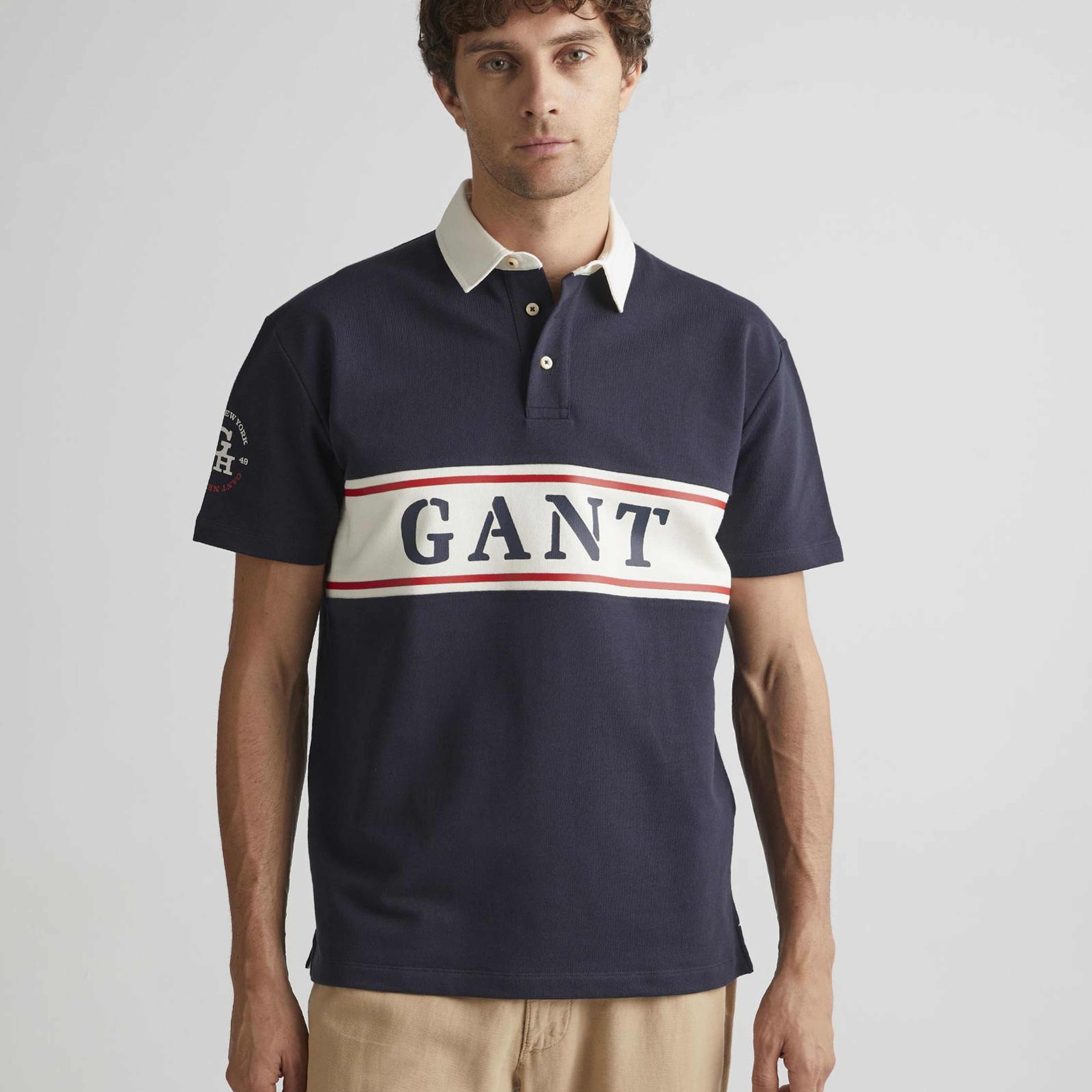 GANT Erkek Lacivert Oversize Fit Renk Bloklu Logolu Polo