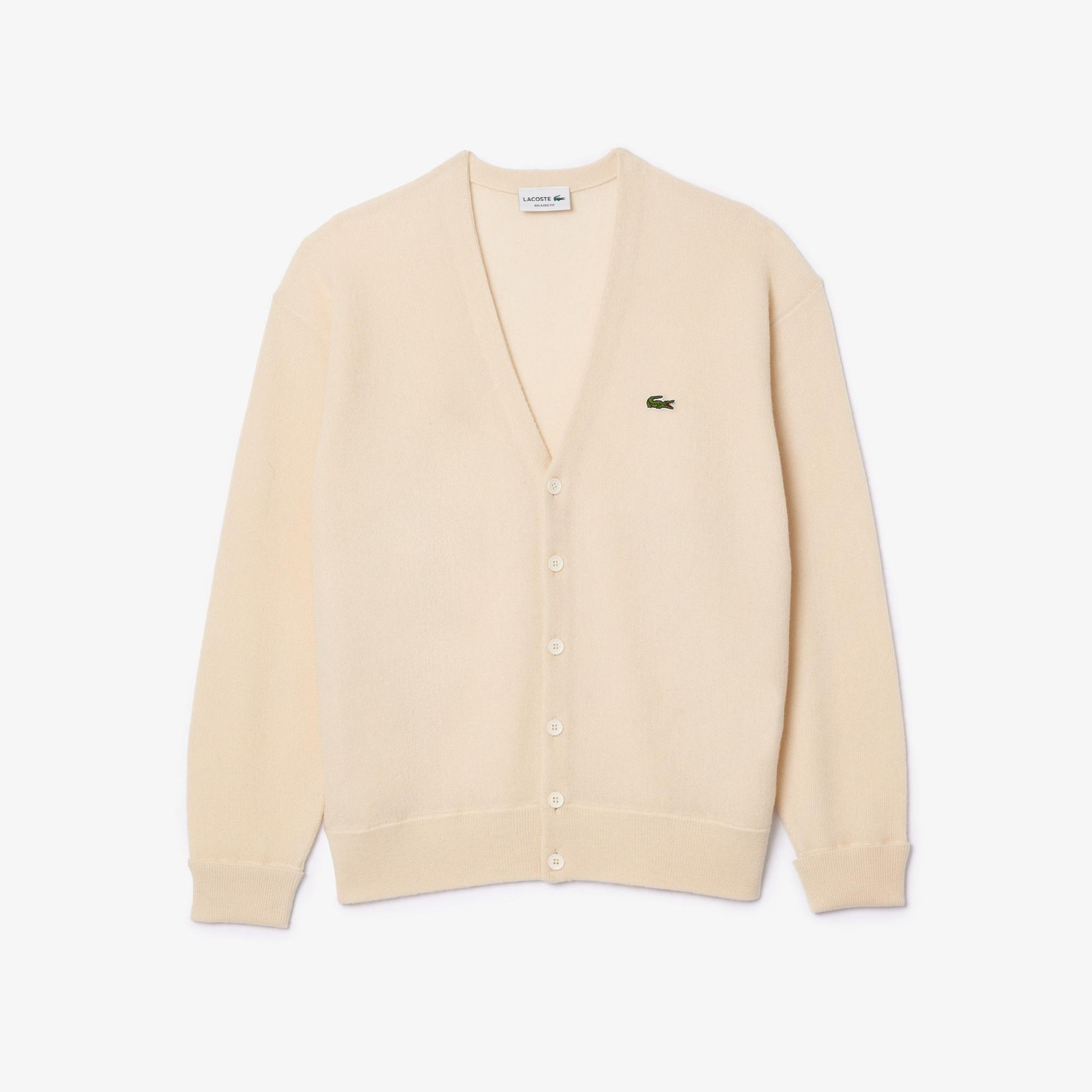 Erkek Relaxed Fit V Yaka Yün Krem Hırka