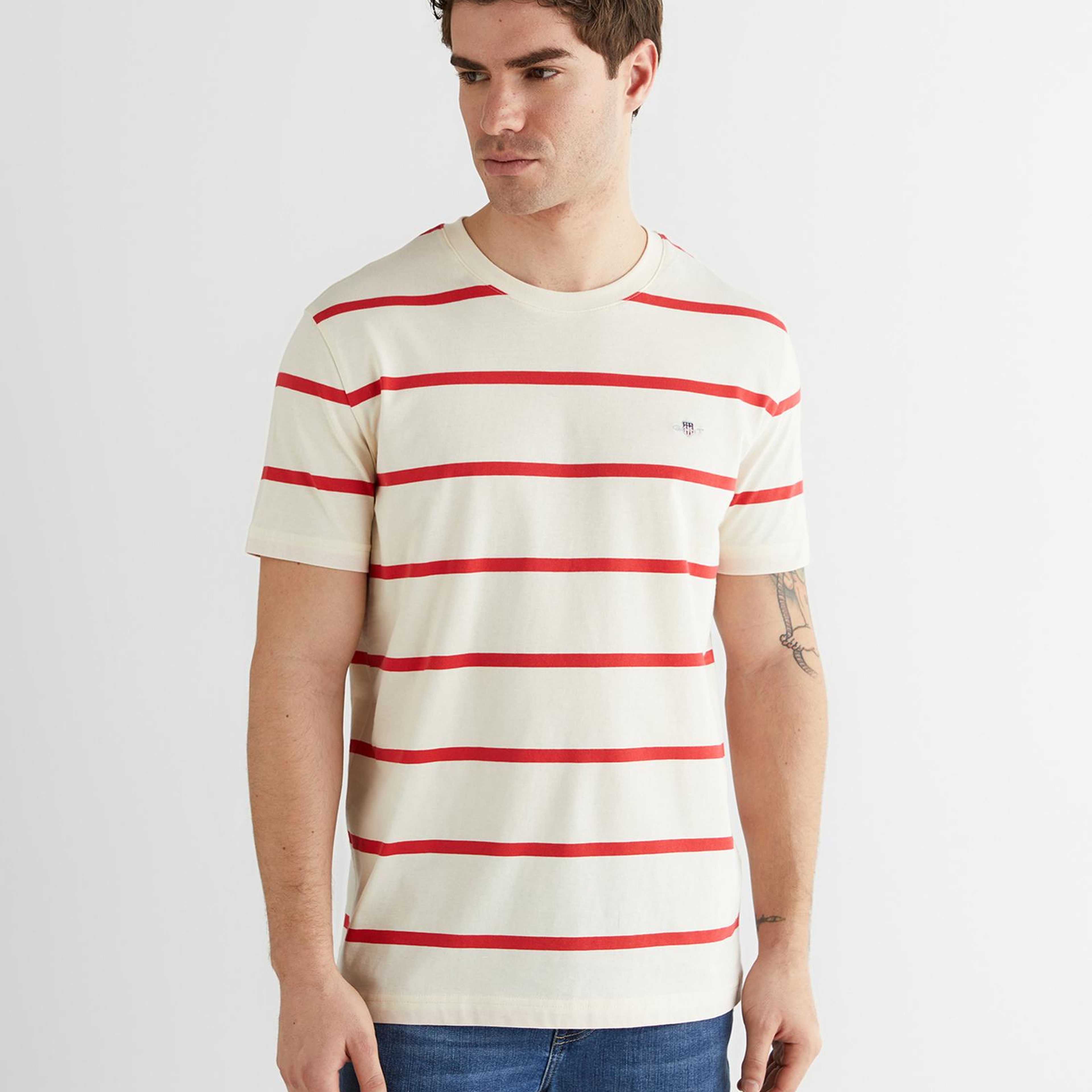 GANT Erkek Krem Renk Bloklu Kısa Kollu Logolu T-Shirt