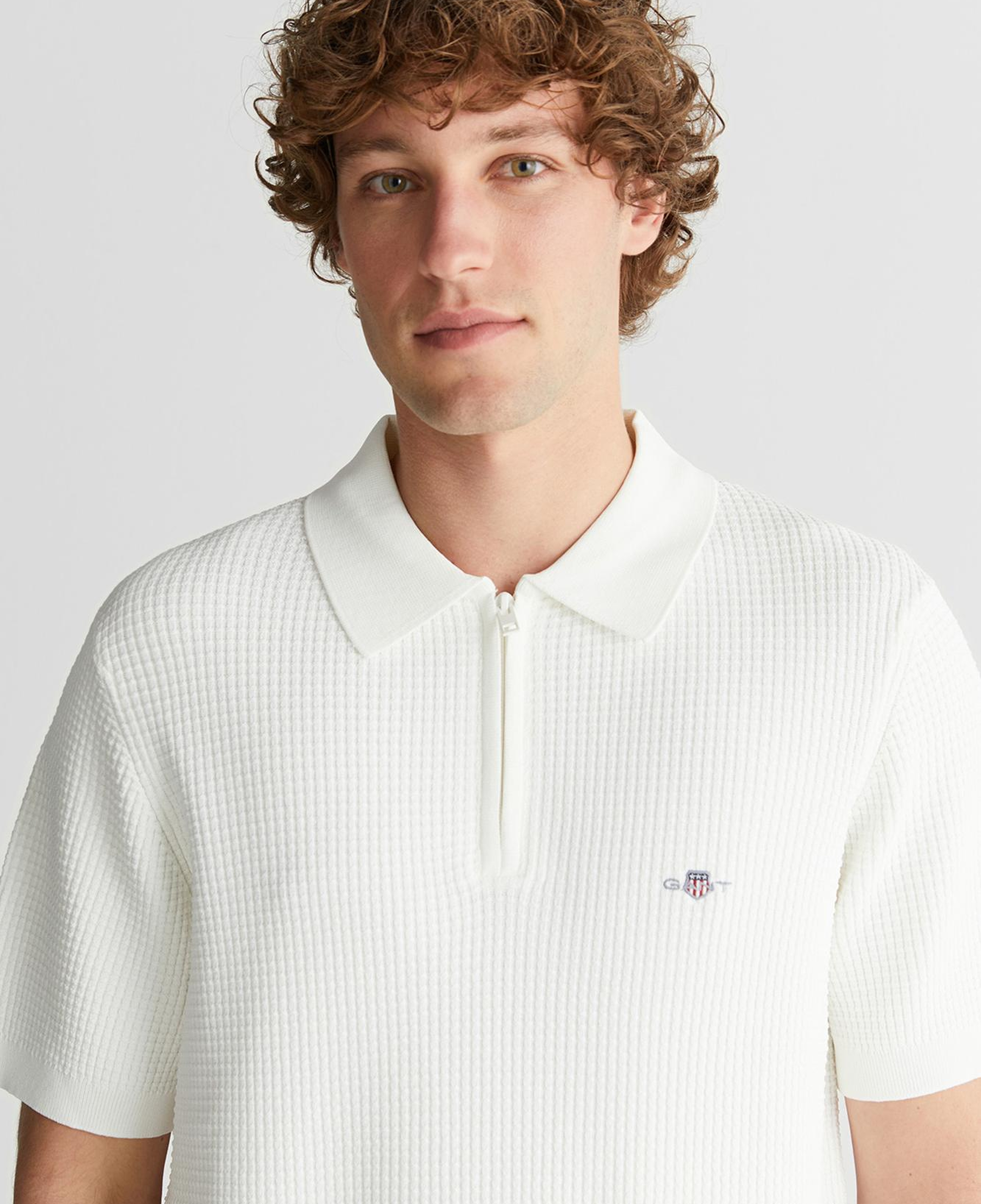 GANT Erkek Beyaz Regular Fit Yarım Fermuarlı Logolu Kazak