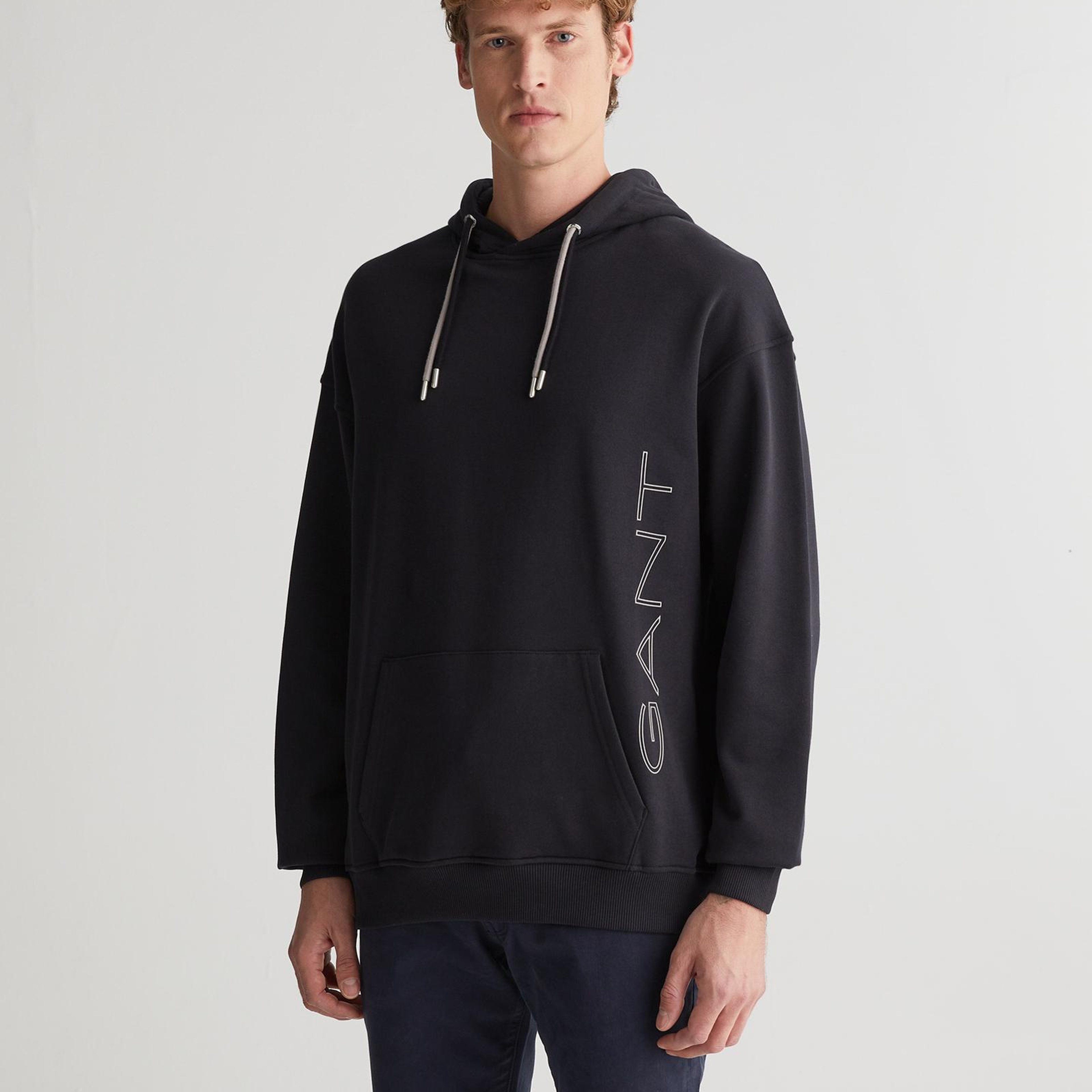 GANT Erkek Siyah Regular Fit Kapüşonlu Logolu Sweatshirt