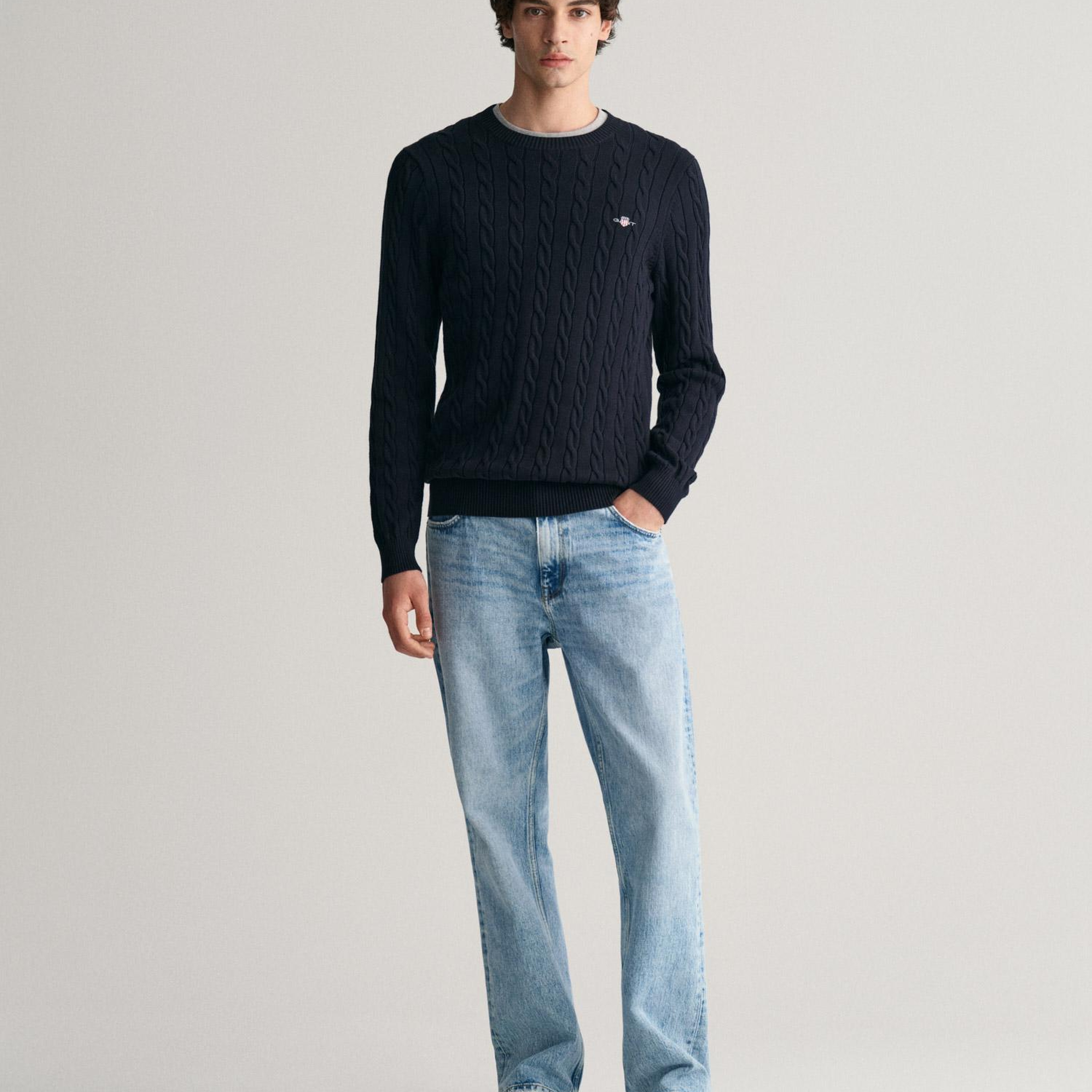 GANT Erkek Lacivert Regular Fit Bisiklet Yaka Örgü Kazak