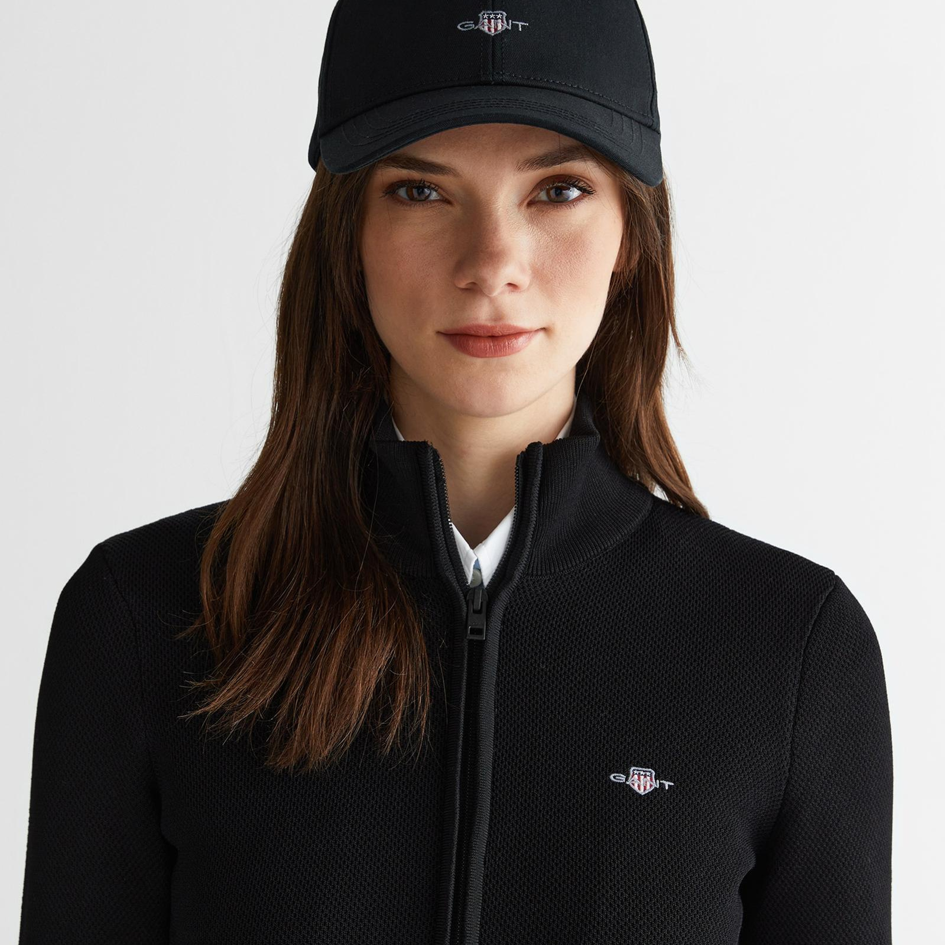 GANT Kadın Siyah Standart Fit Fermuarlı Triko