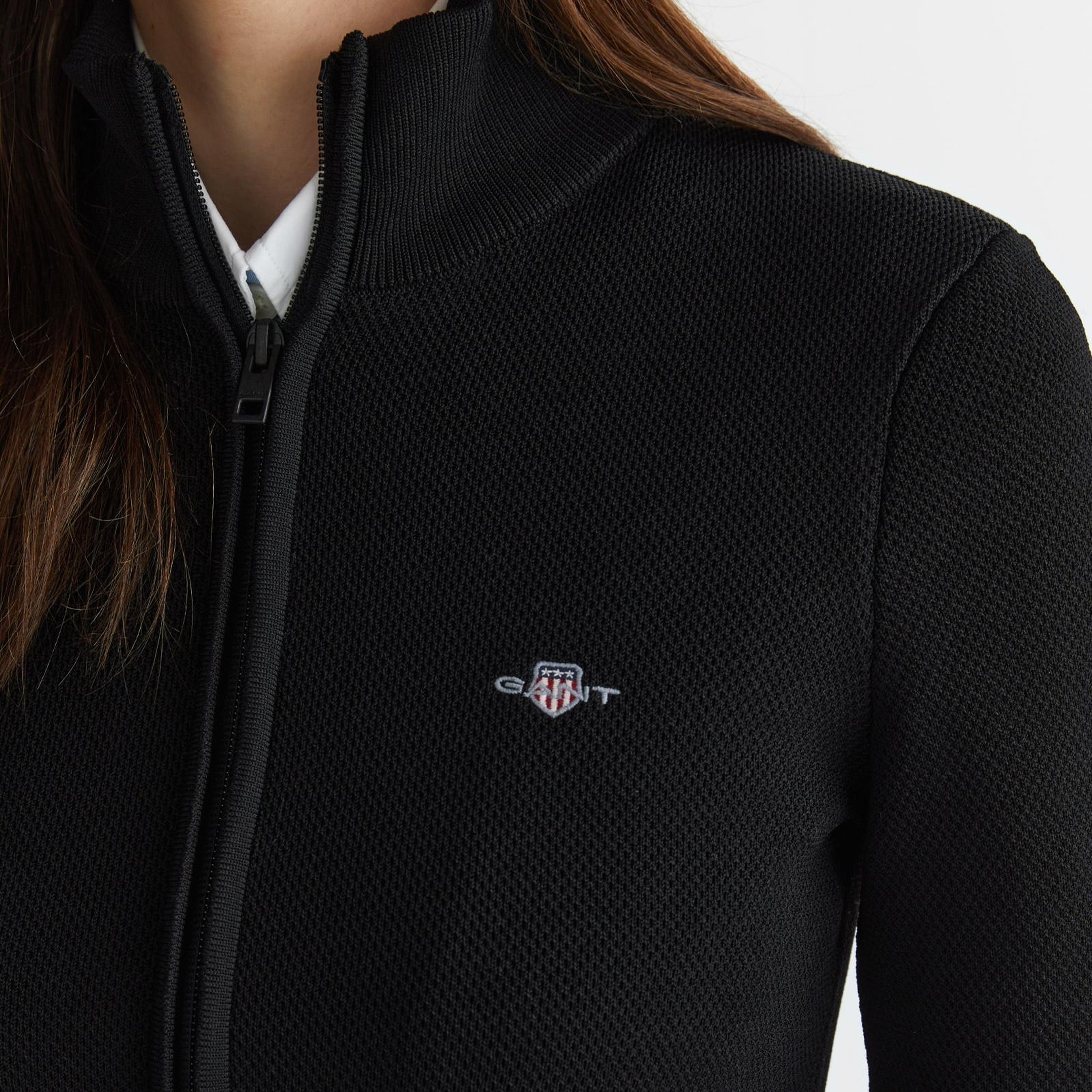 GANT Kadın Siyah Standart Fit Fermuarlı Triko
