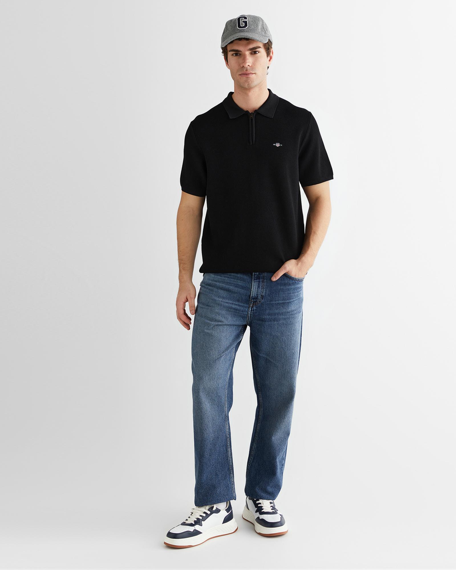 GANT Erkek Siyah Standart Fit Polo Yaka Triko