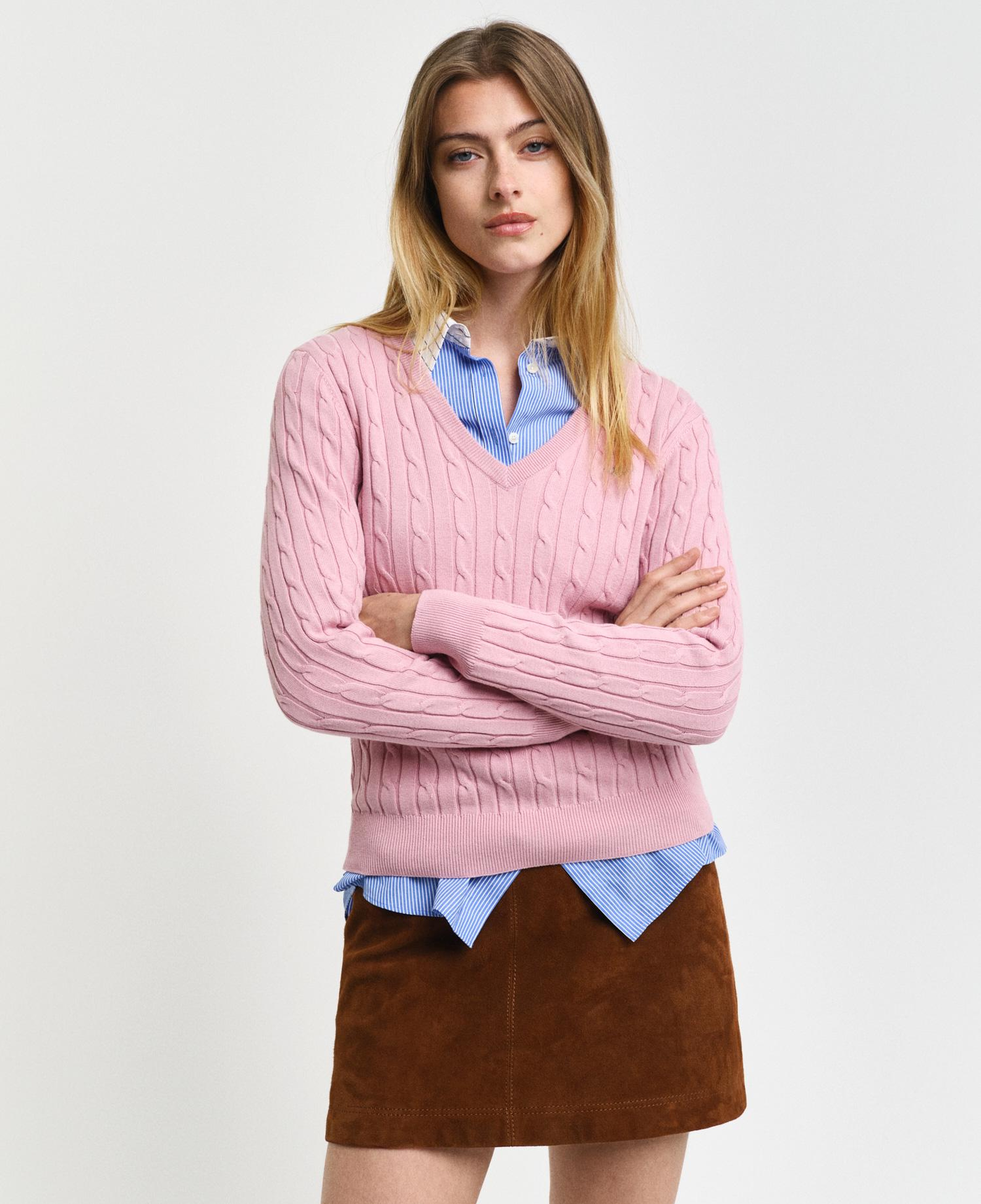 GANT Kadın Pembe Slim Fit V Yaka Kazak