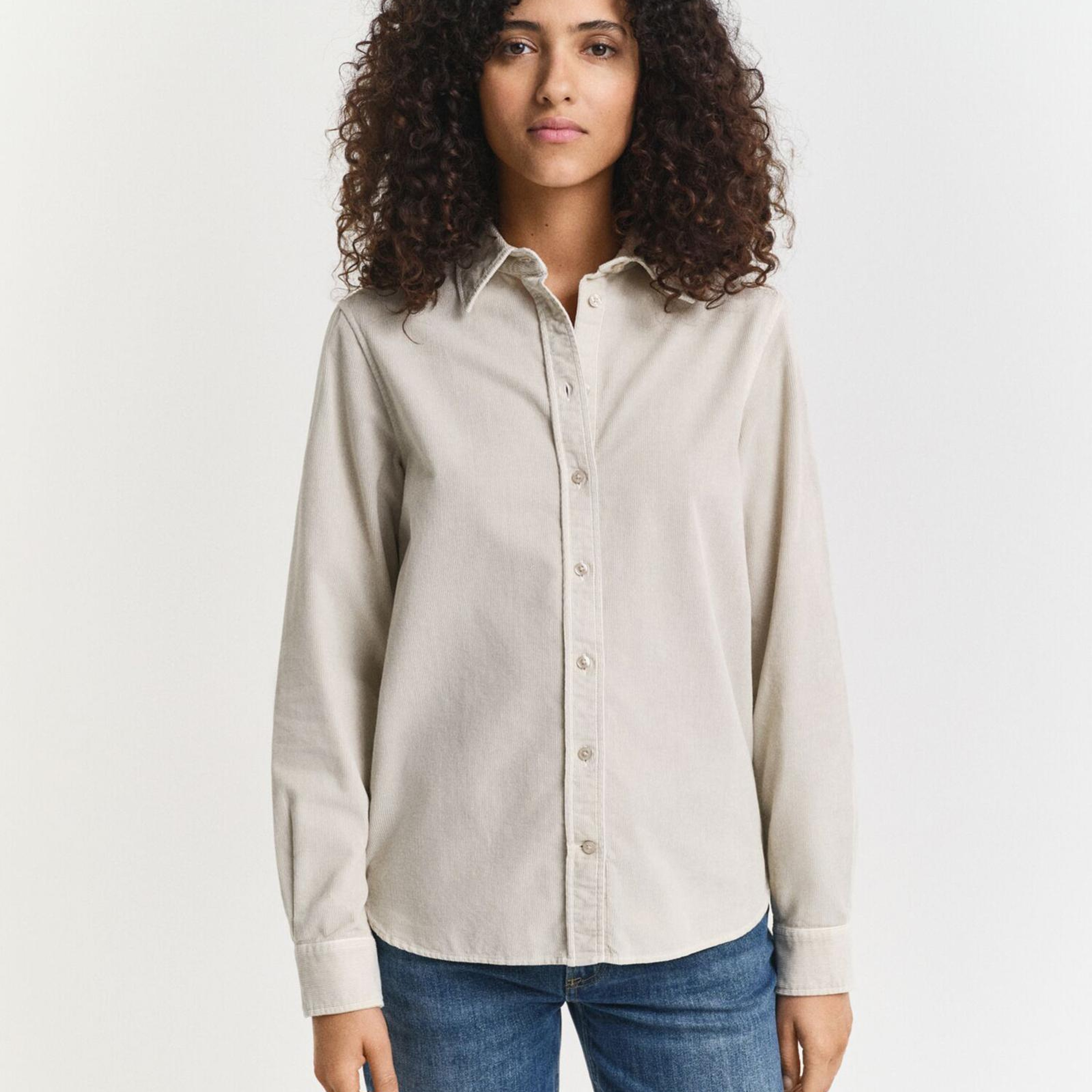 GANT Kadın Bej Regular Fit Bisiklet Yaka Gömlek