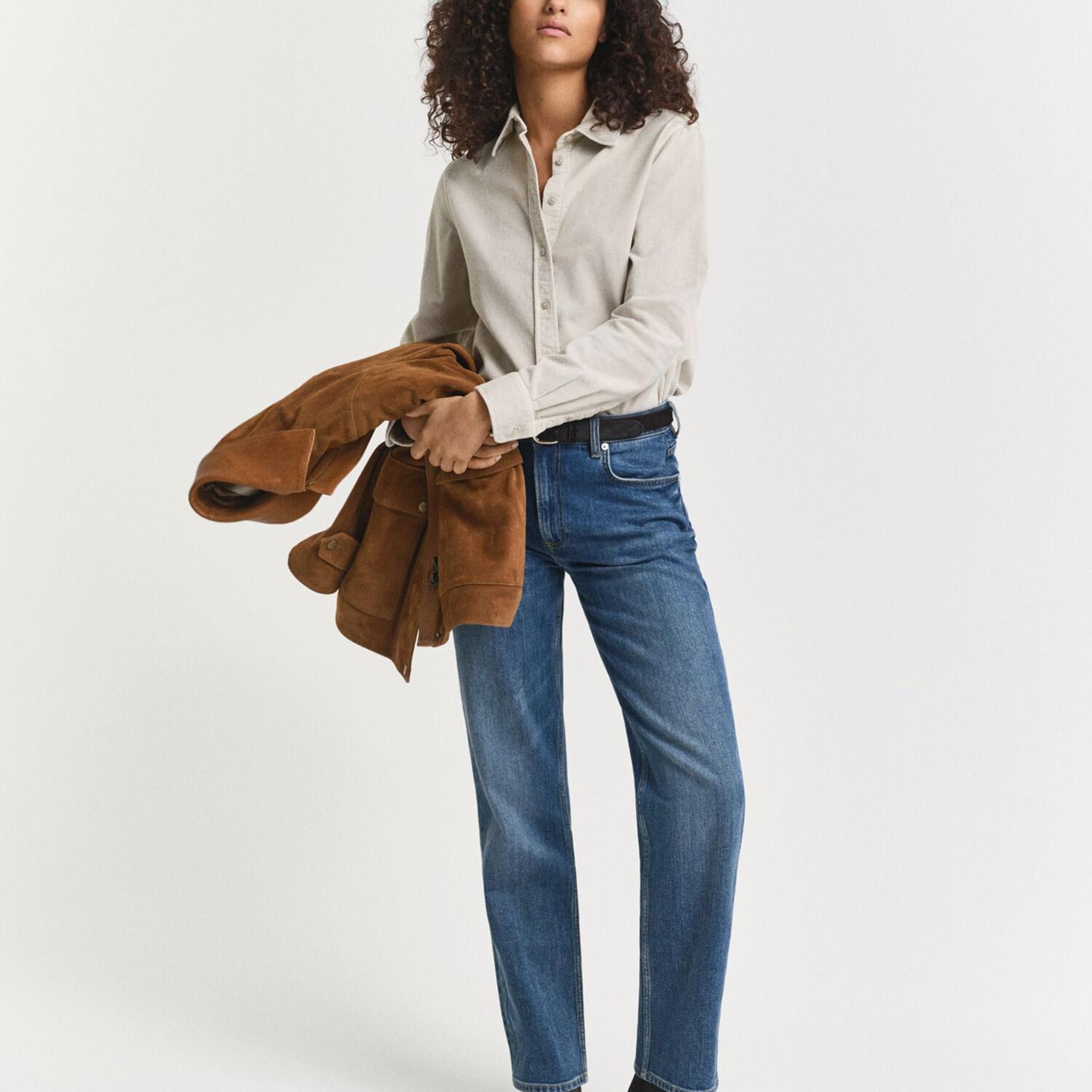 GANT Kadın Bej Regular Fit Bisiklet Yaka Gömlek