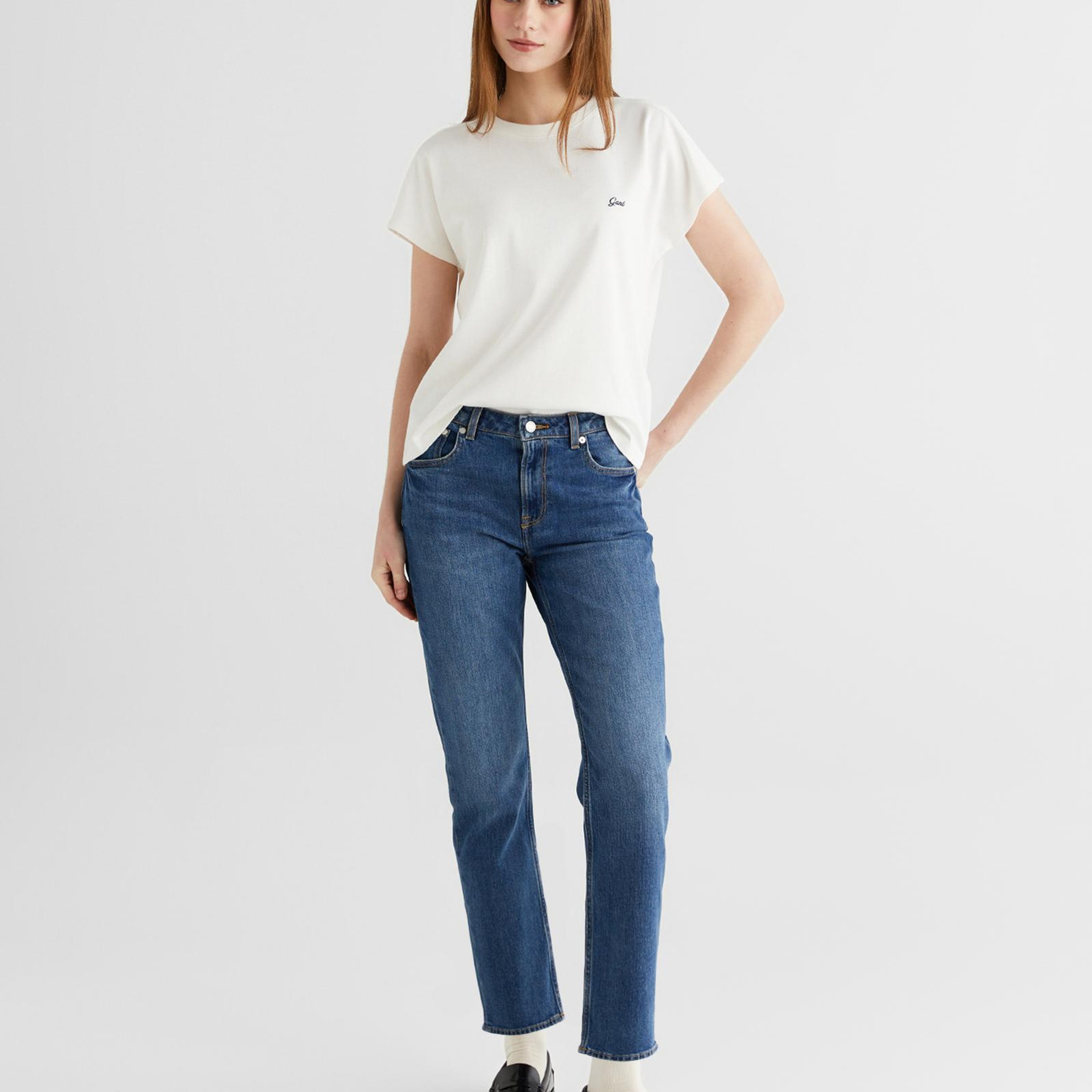 GANT Kadın Beyaz Bisiklet Yaka Regular Fit T-Shirt