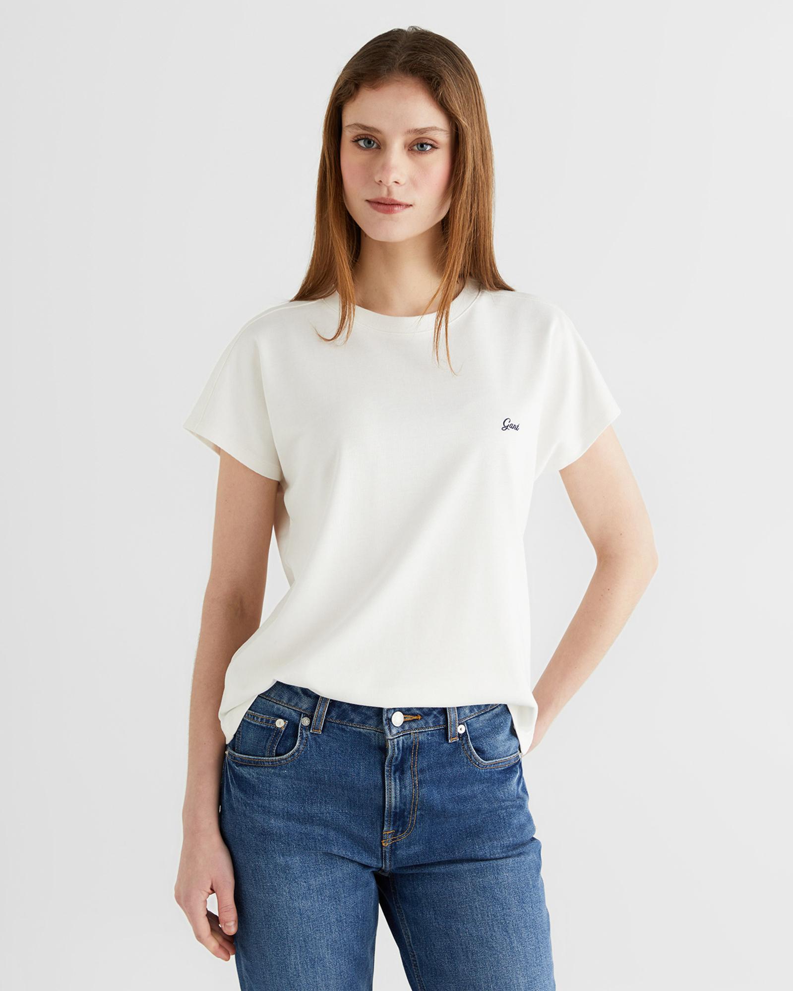 GANT Kadın Beyaz Bisiklet Yaka Regular Fit T-Shirt