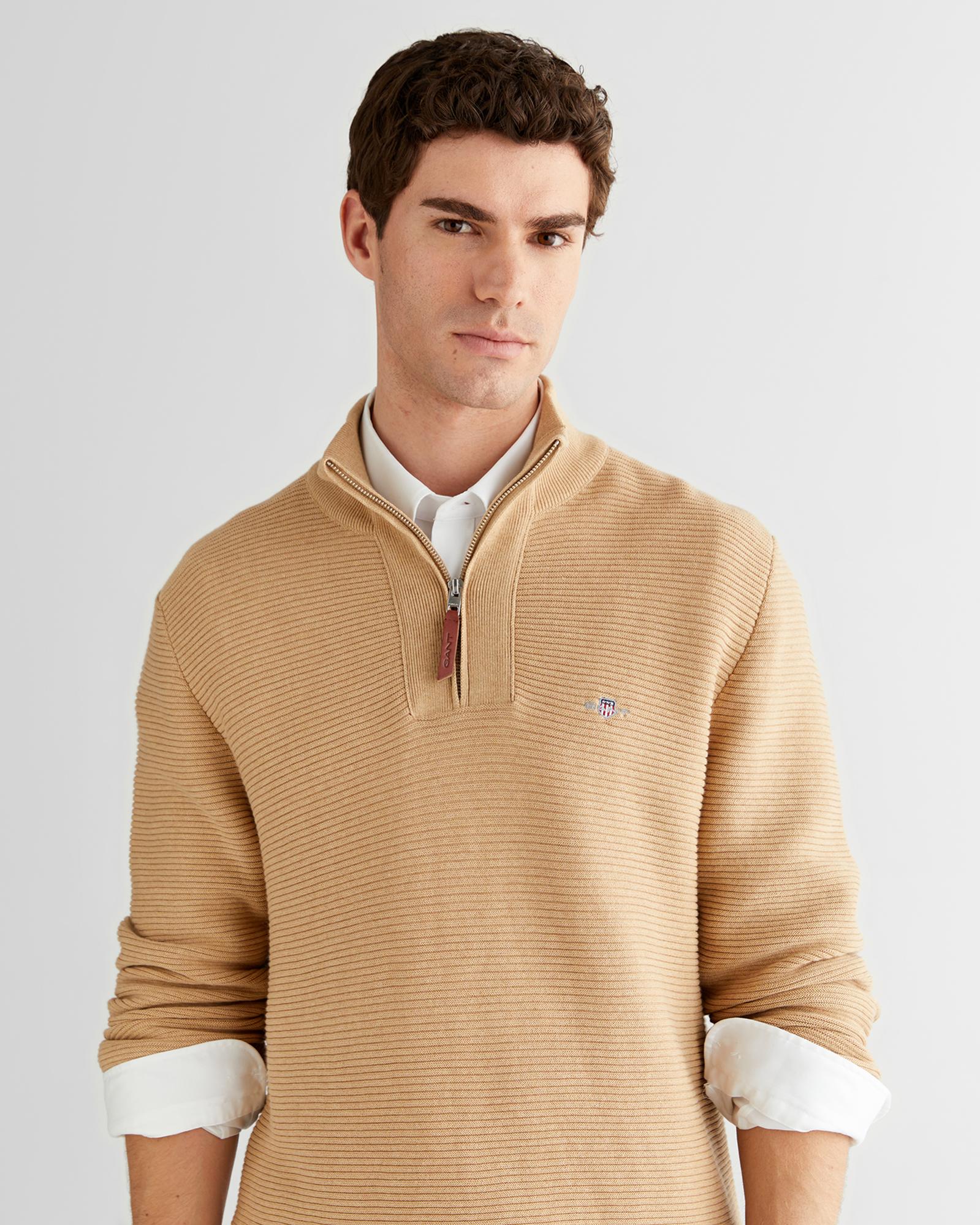 GANT Erkek Bej Regular Fit Yarım Fermuarlı Triko