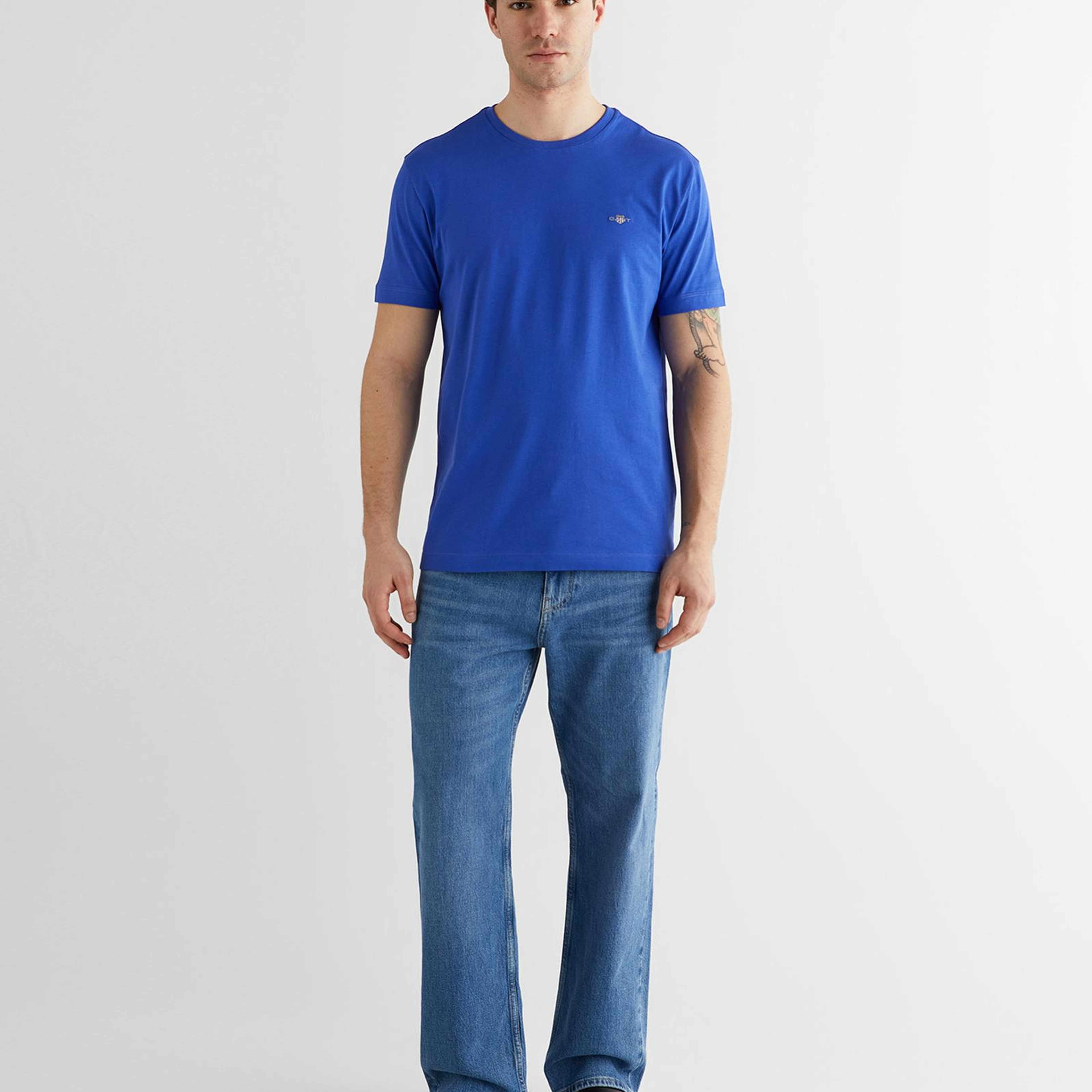 GANT Erkek Mavi Bisiklet Yaka Regular Fit Logolu T-Shirt