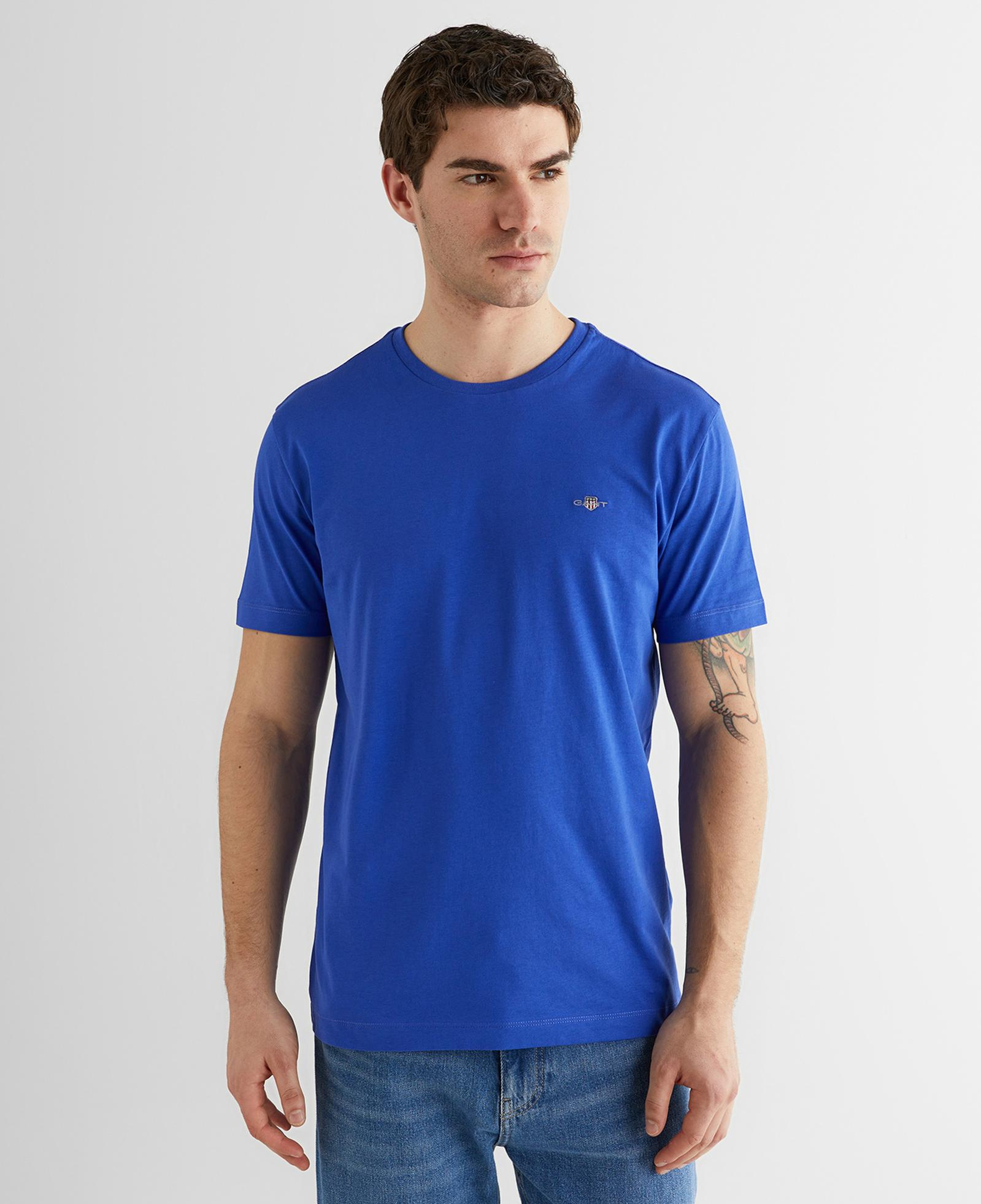 GANT Erkek Mavi Bisiklet Yaka Regular Fit Logolu T-Shirt