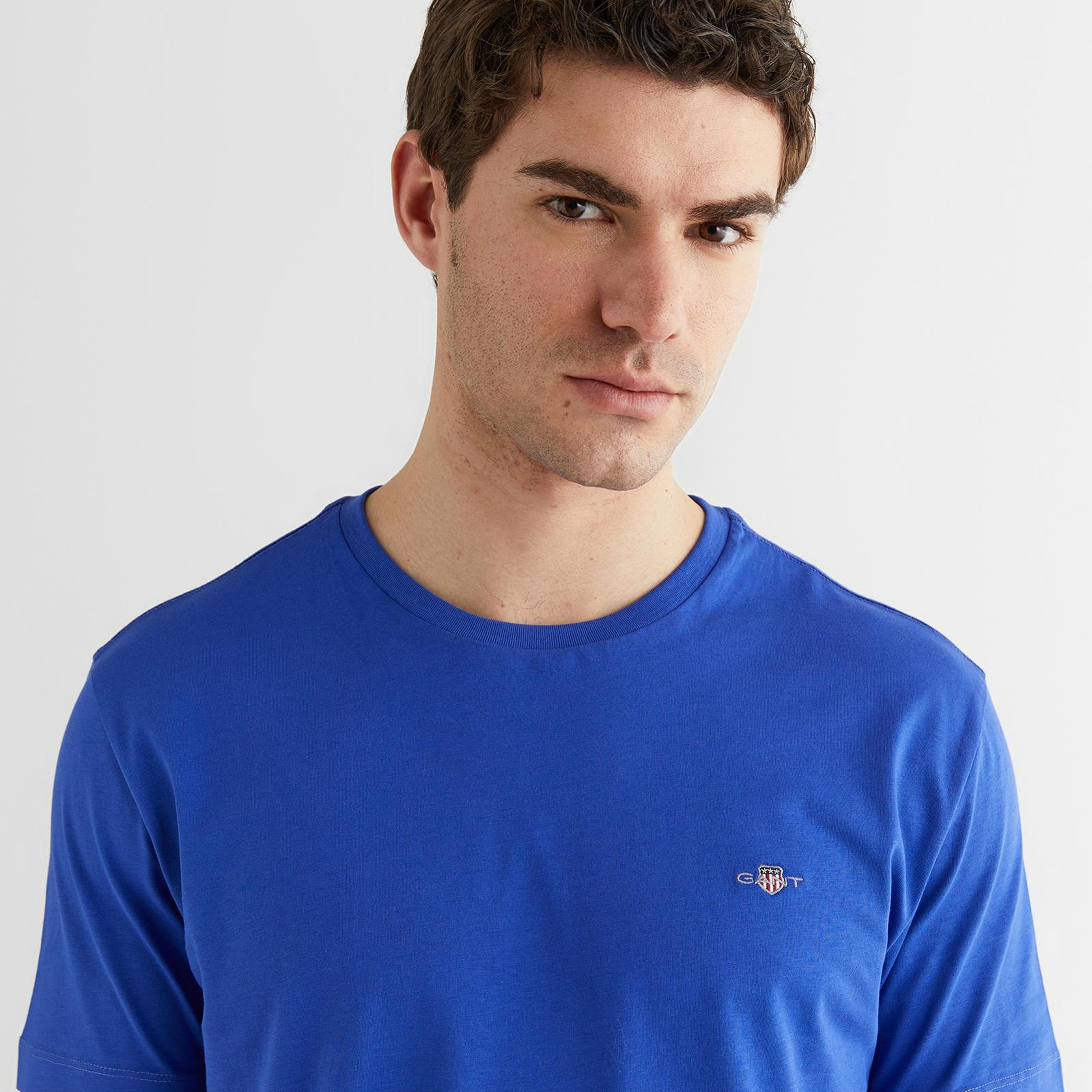 GANT Erkek Mavi Bisiklet Yaka Regular Fit Logolu T-Shirt