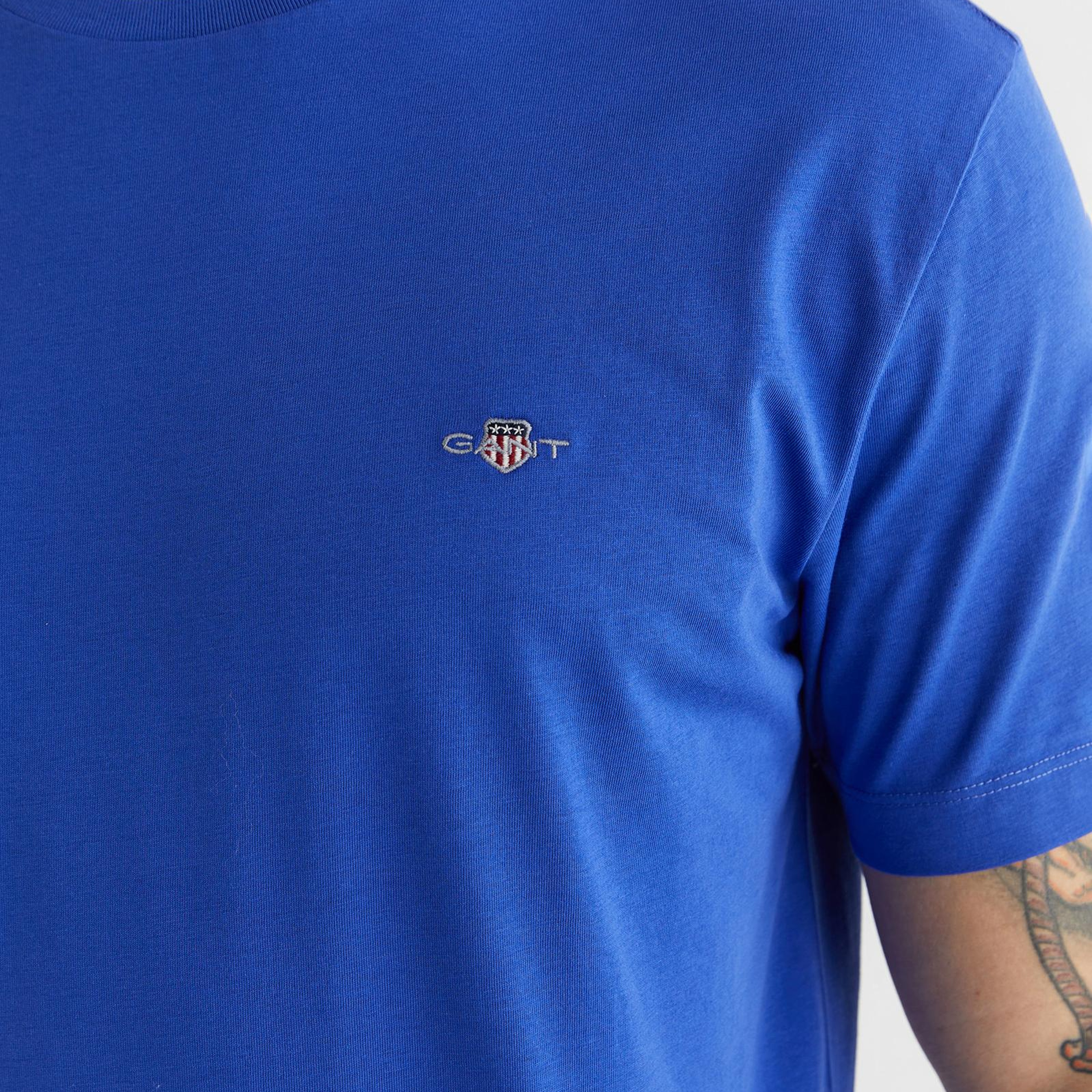 GANT Erkek Mavi Bisiklet Yaka Regular Fit Logolu T-Shirt