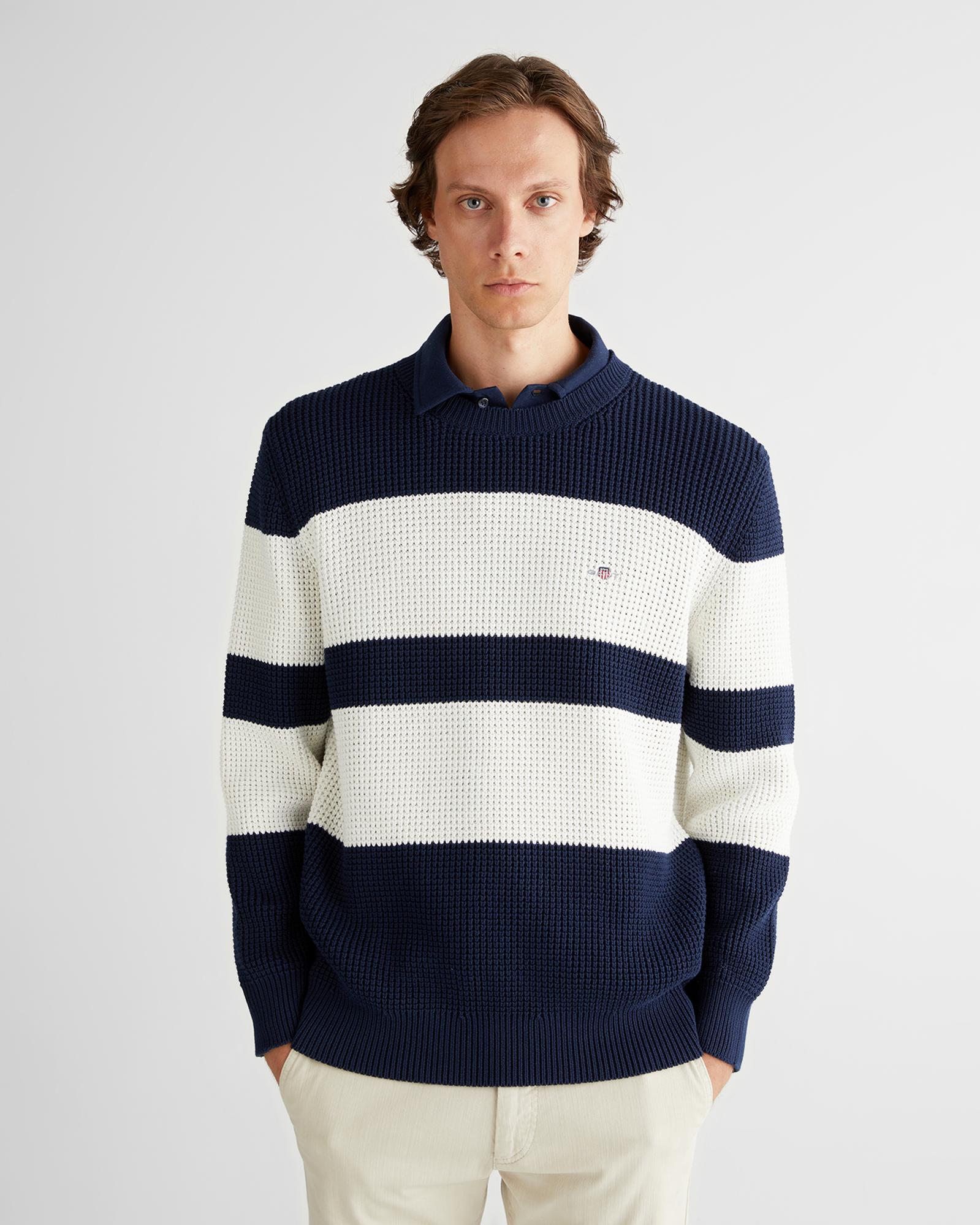 GANT Erkek Lacivert Relaxed Fit Bisiklet Yaka Triko