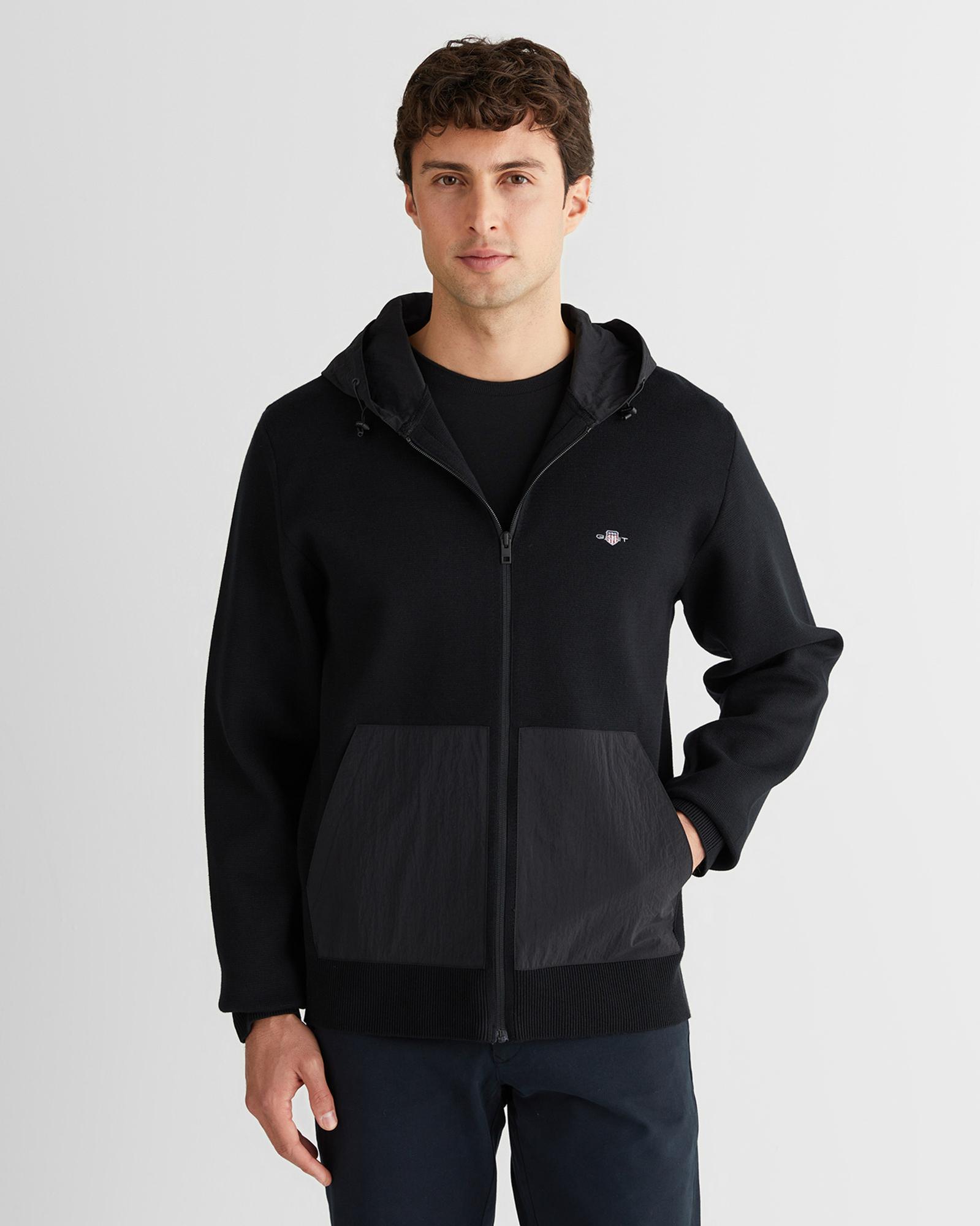 GANT Erkek Siyah Regular Fit Fermuarlı Triko