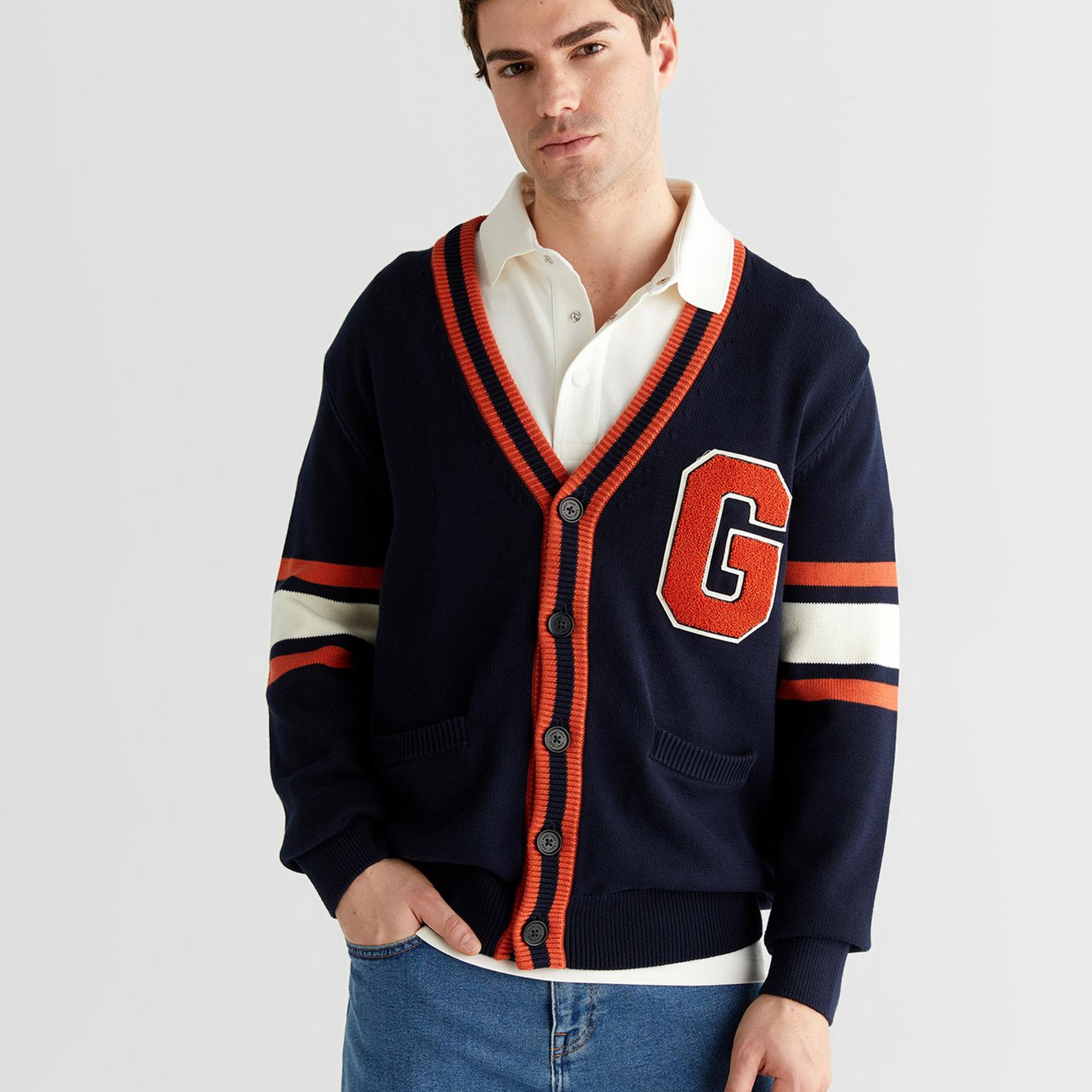 GANT Erkek Lacivert Regular Fit V Yaka Triko