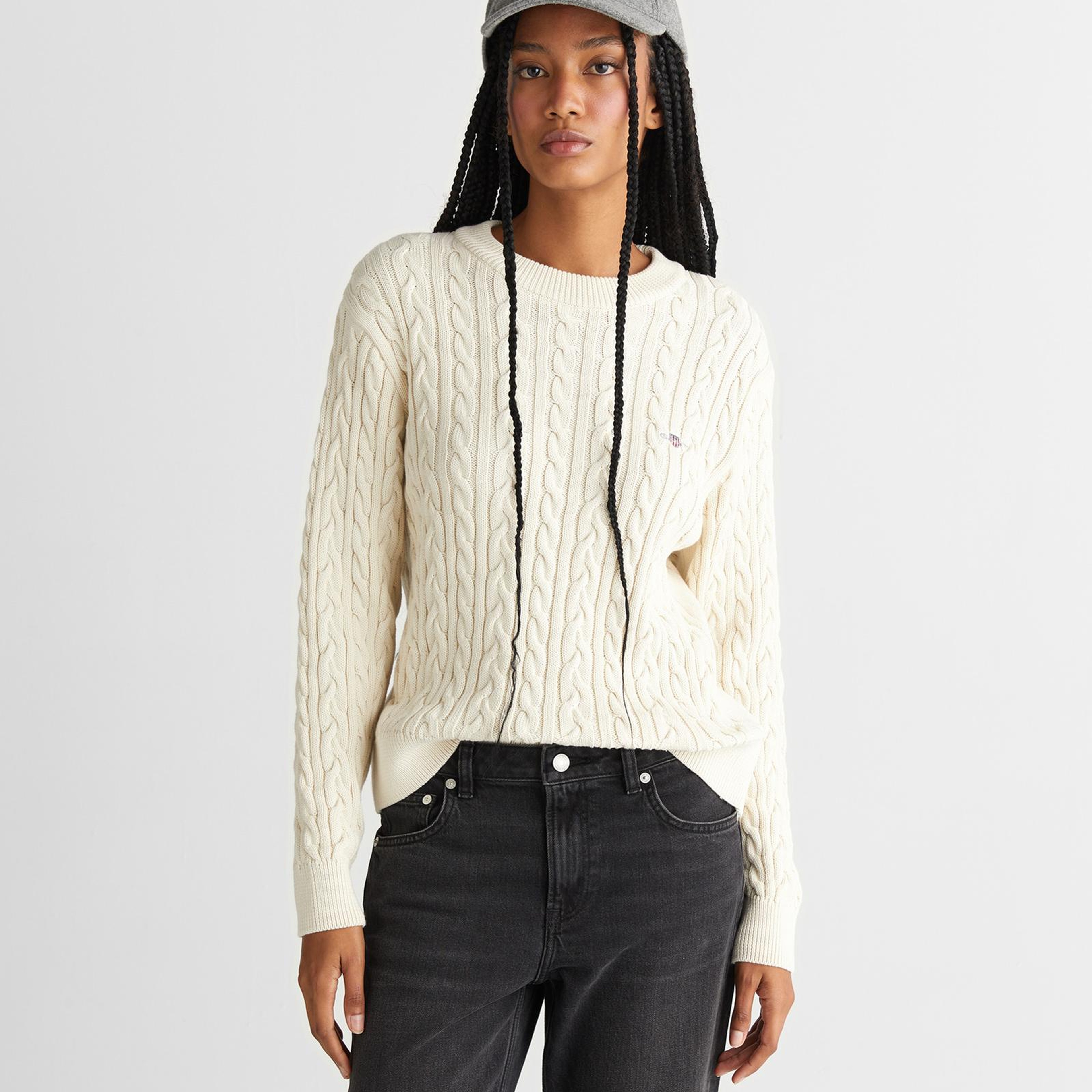 GANT Kadın Krem Relaxed Fit Bisiklet Yaka Triko