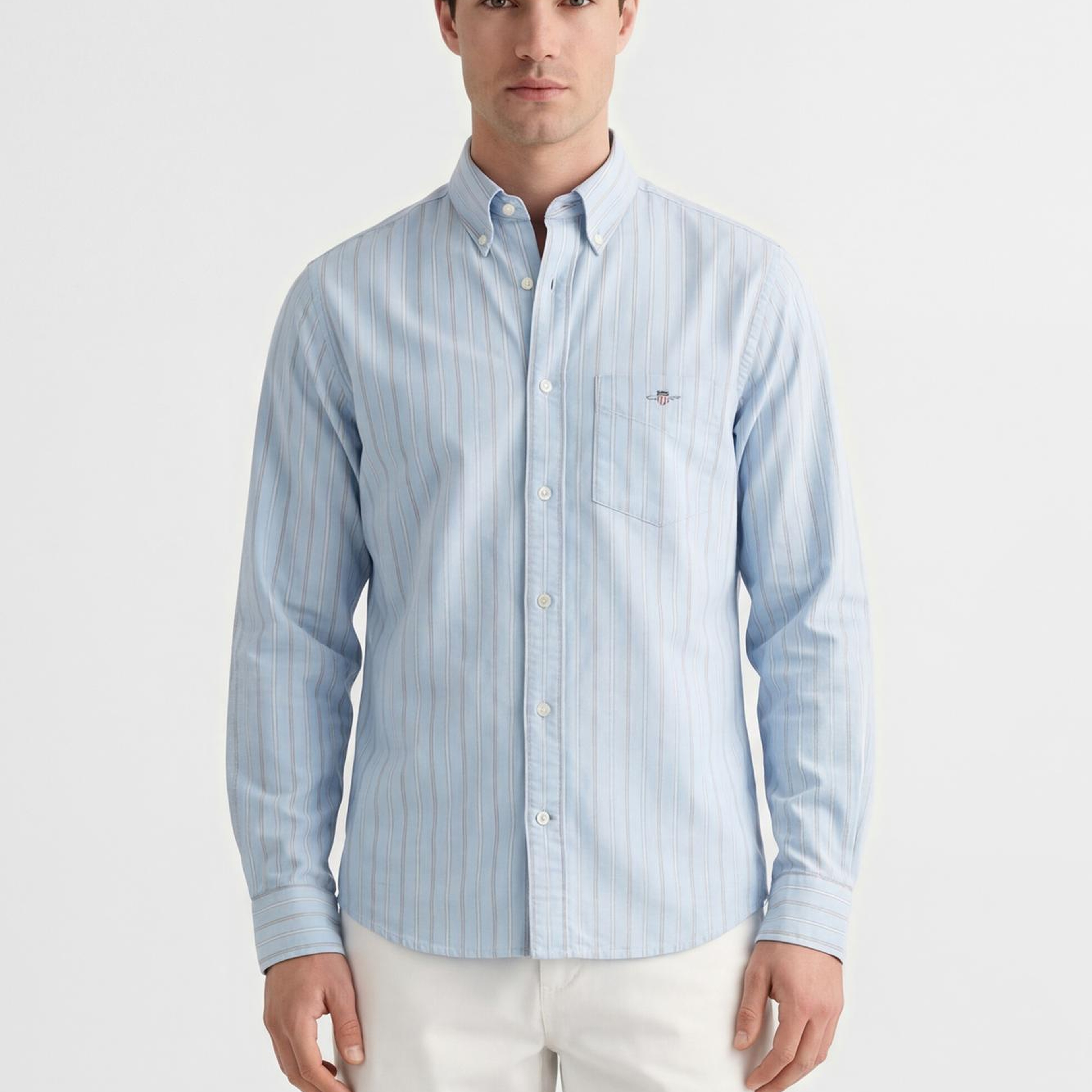 GANT Erkek Mavi Regular Fit Çizgili Logolu Gömlek